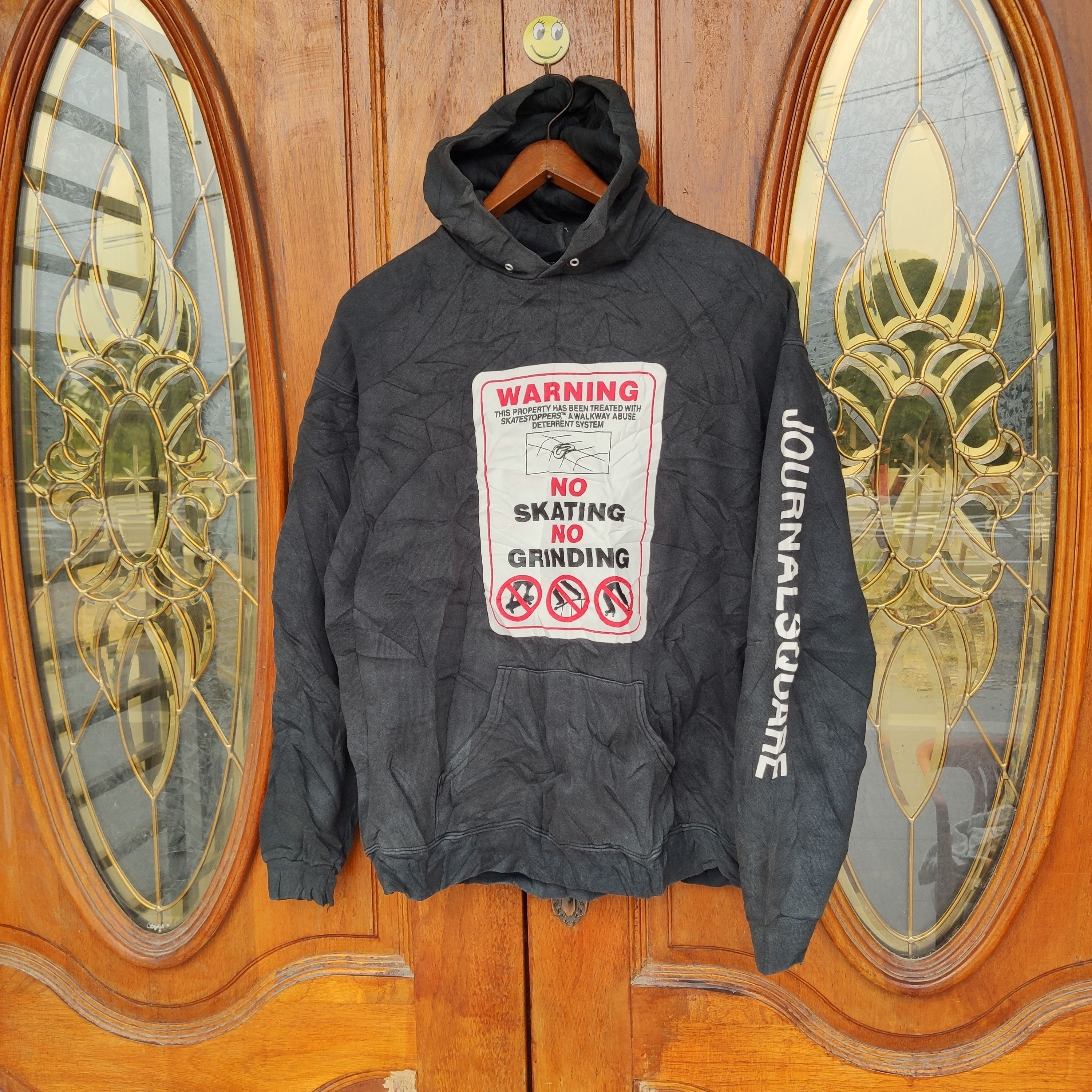 Vintage 90s JOURNAL SQUARE WARNING NO SKATING NO GRINDING HOODIES Size US M / EU 48-50 / 2 - 10 Thumbnail