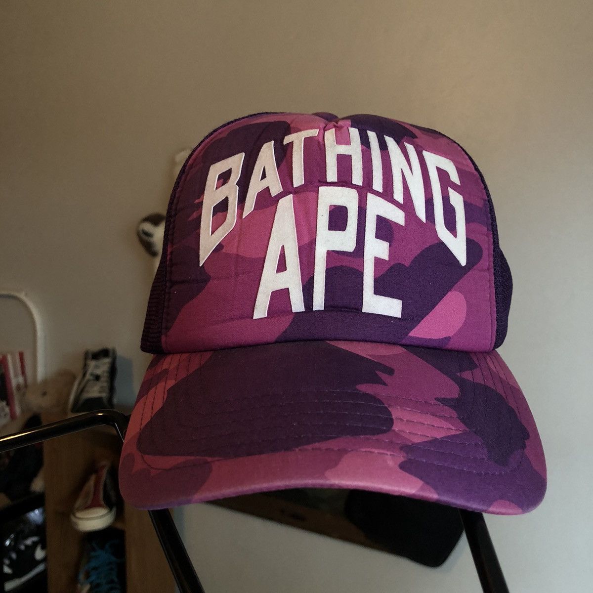 Bape RARE A BATHING APE BAPE PURPLE CAMO NYC GOTHAM TRUCKER HAT | Grailed