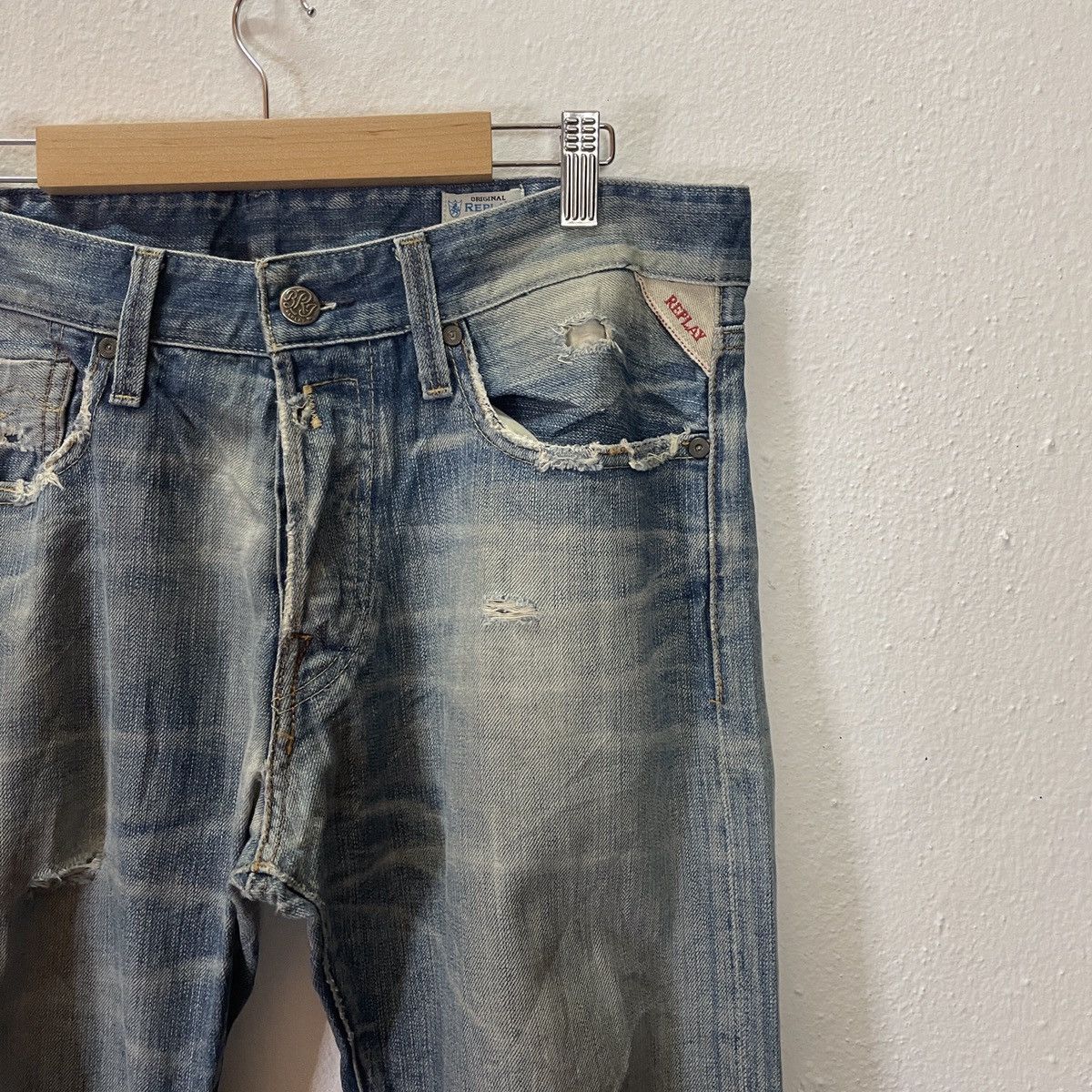 Replay Vintage Reply Italy Distressed Denim Jeans Size US 34 / EU 50 - 2 Thumbnail
