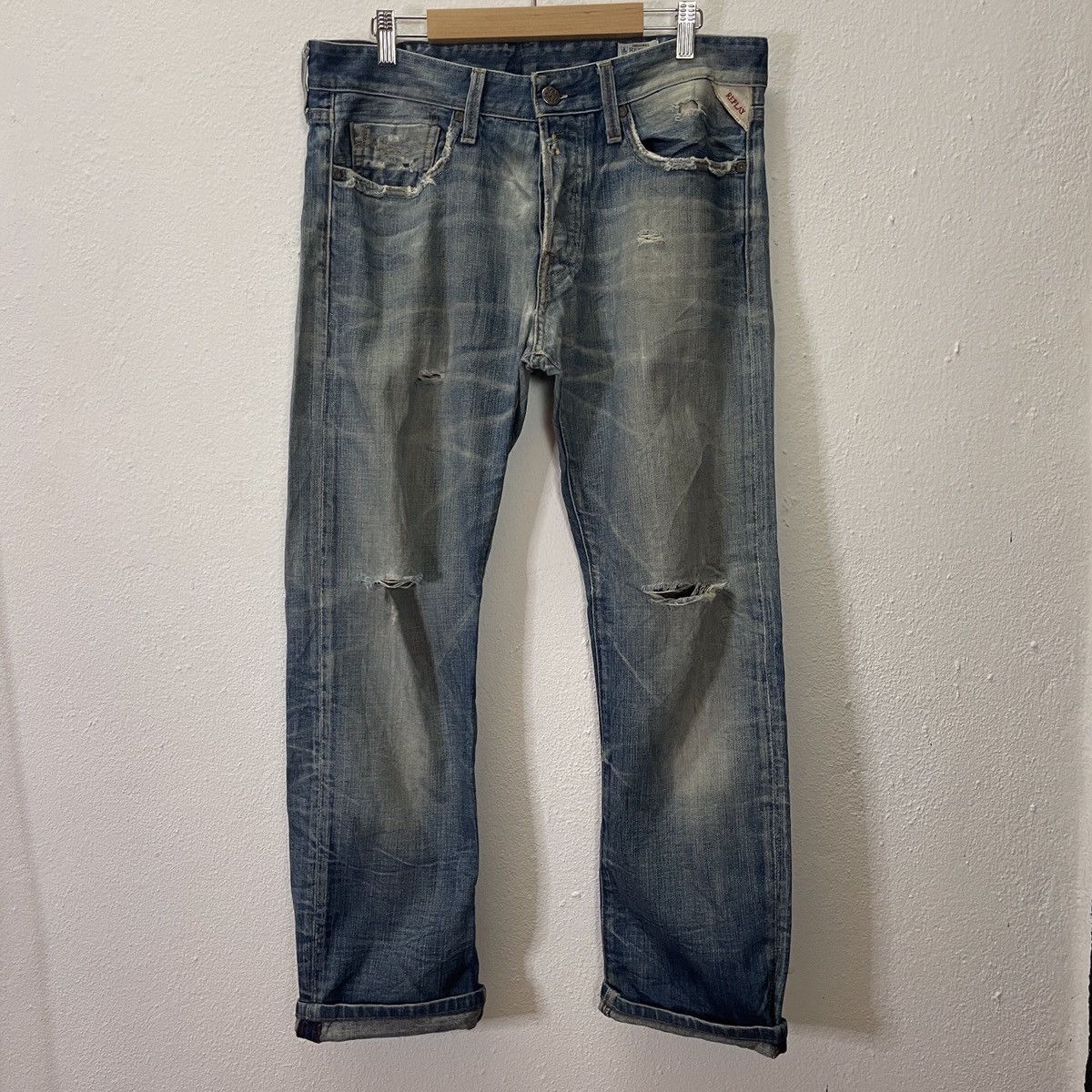 Replay Vintage Reply Italy Distressed Denim Jeans Size US 34 / EU 50 - 1 Thumbnail