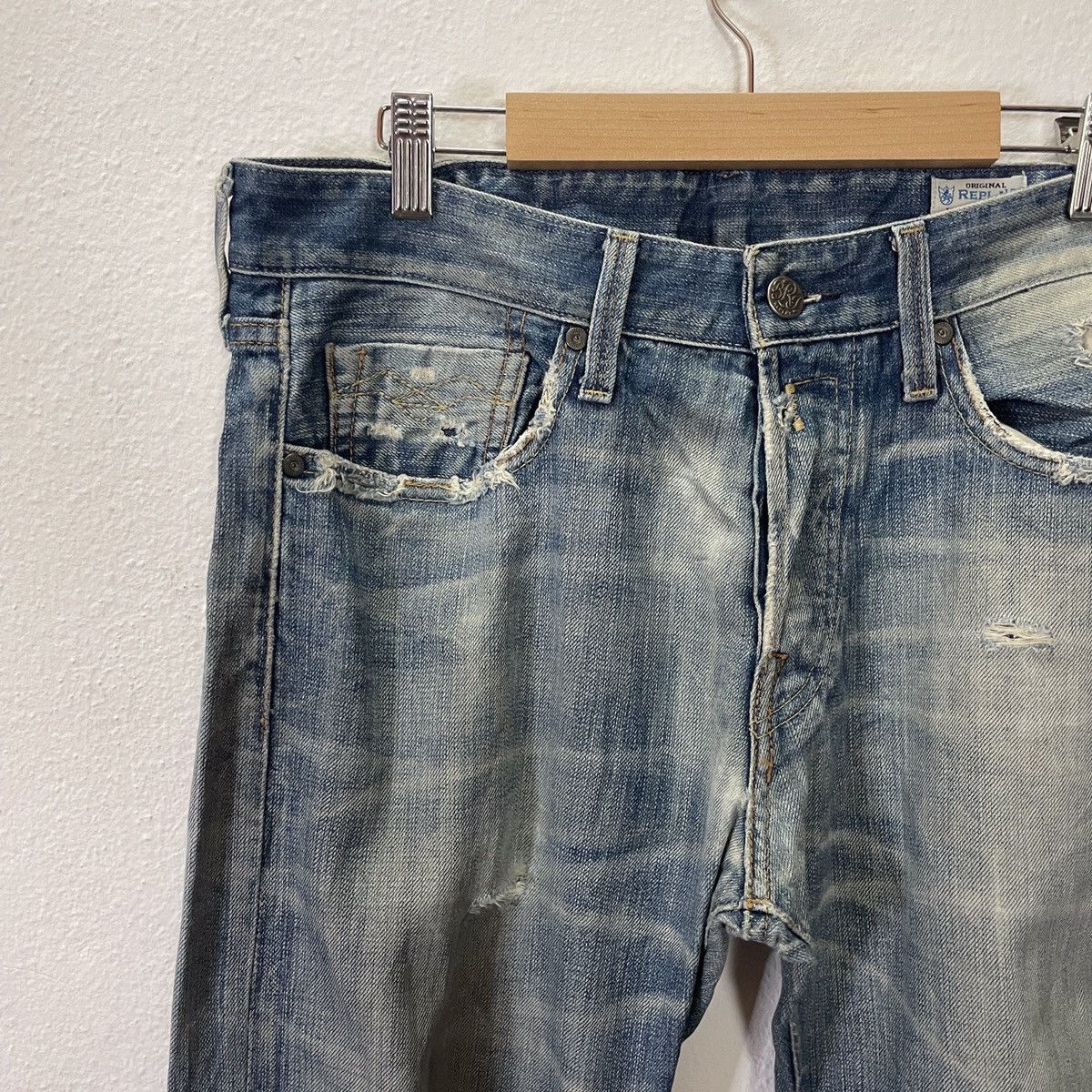 Replay Vintage Reply Italy Distressed Denim Jeans Size US 34 / EU 50 - 3 Thumbnail