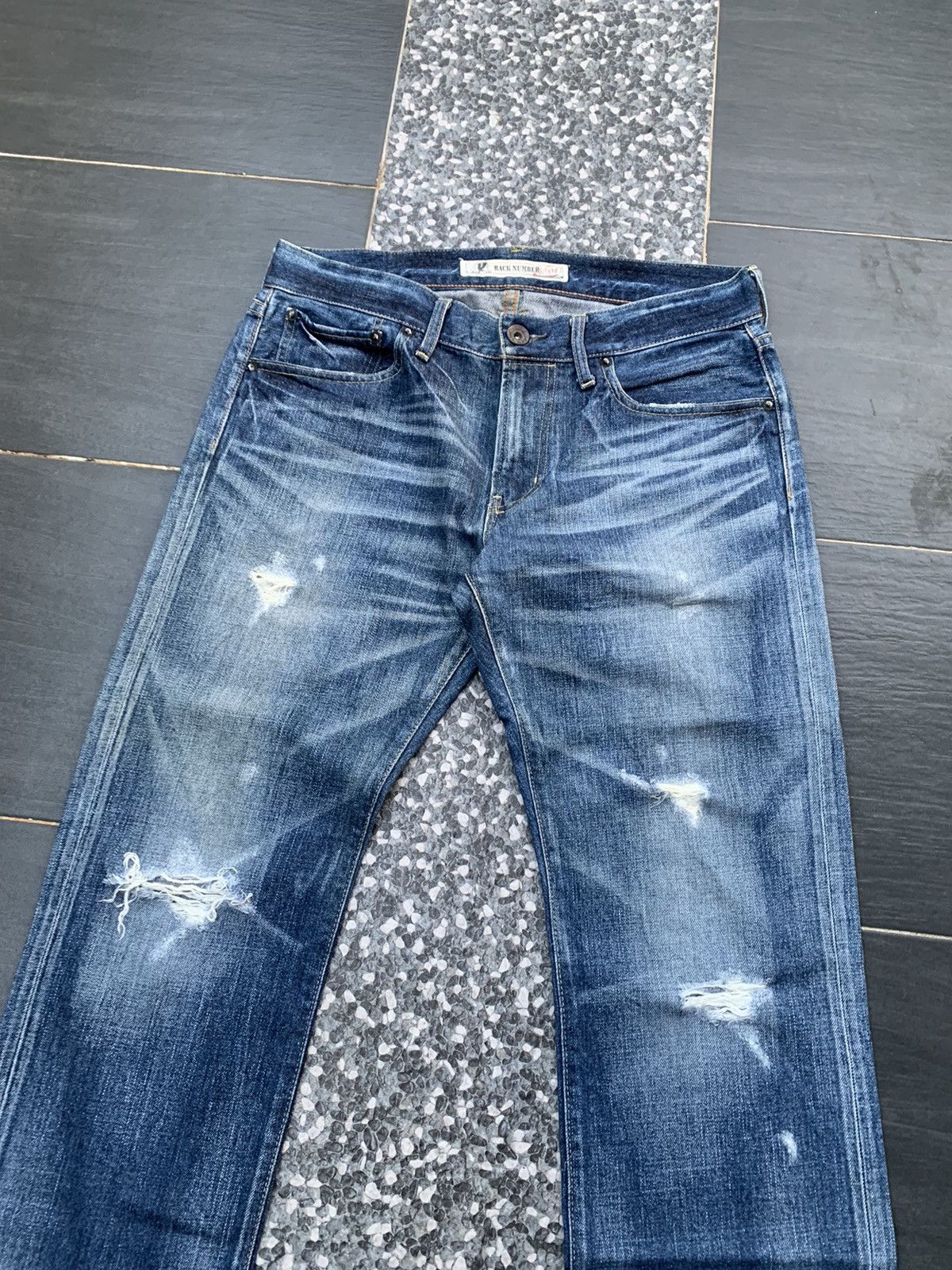 Japanese Brand Back Number Distressed Denim Size US 35 - 4 Thumbnail