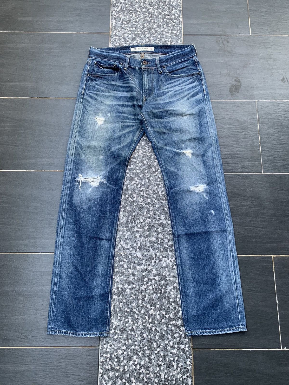 Japanese Brand Back Number Distressed Denim Size US 35 - 1 Thumbnail
