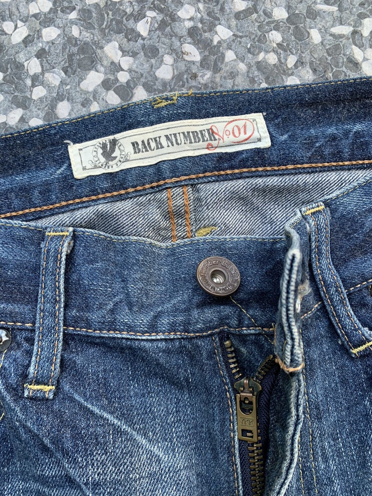 Japanese Brand Back Number Distressed Denim Size US 35 - 5 Thumbnail