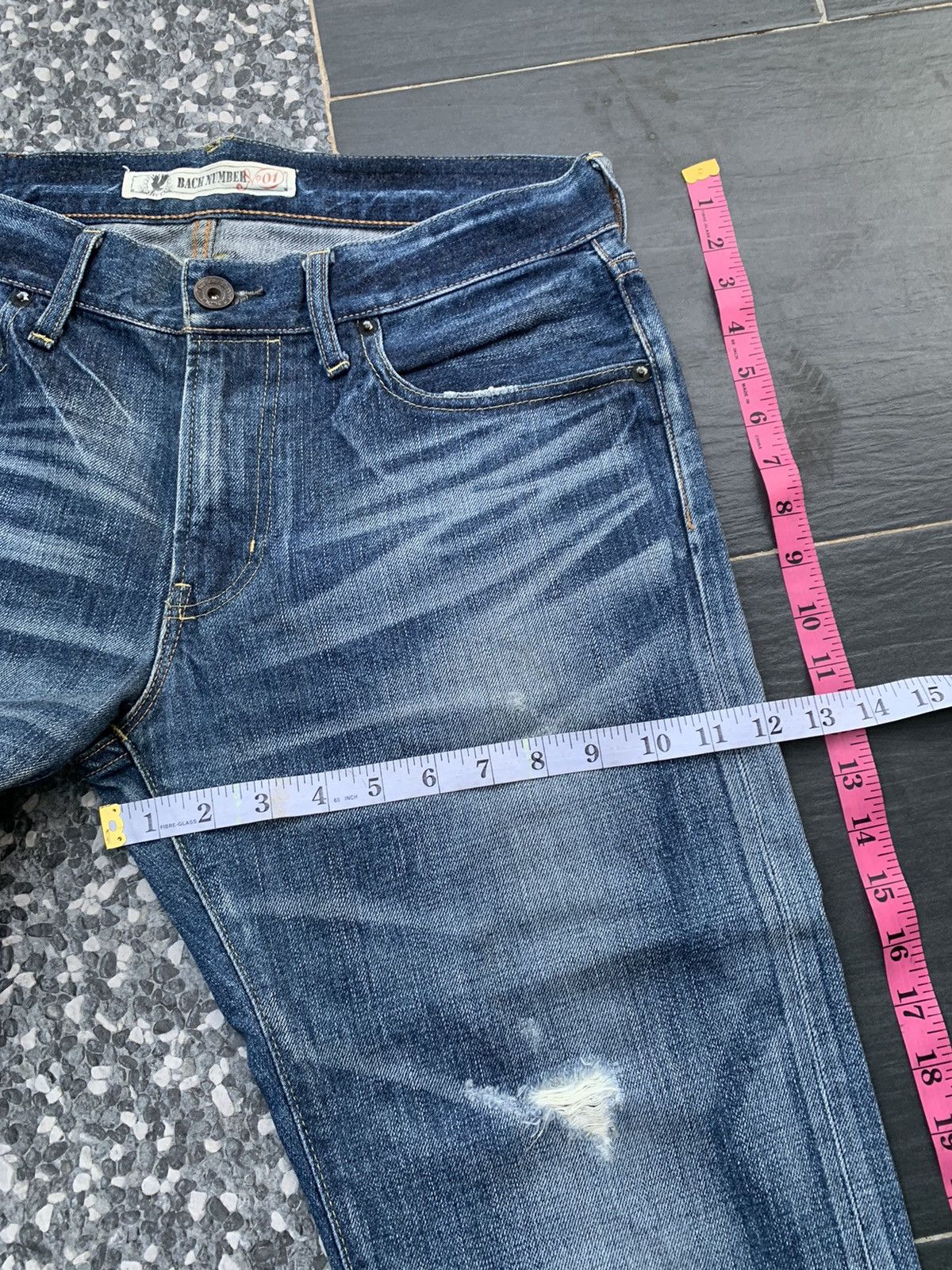 Japanese Brand Back Number Distressed Denim Size US 35 - 14 Thumbnail