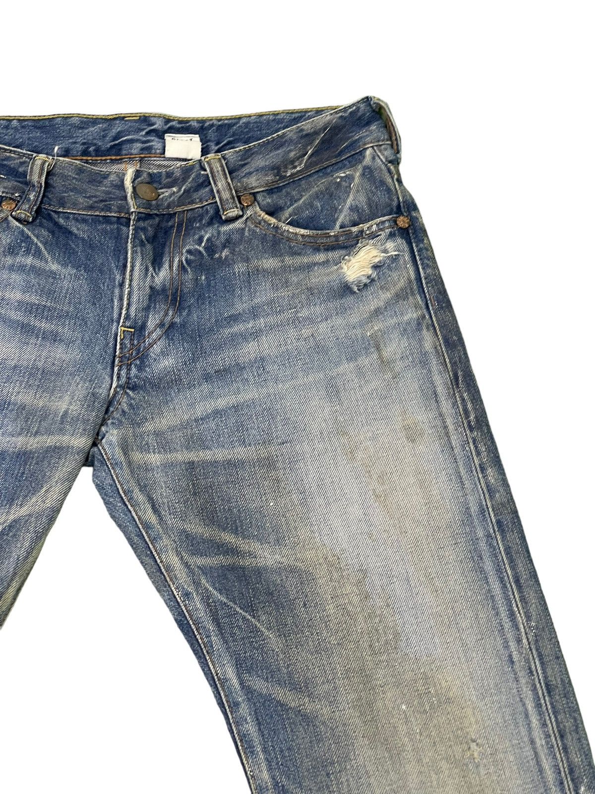 Japanese Brand Flare Jeans Rivet & Blue Distres Painter Denim Low Rise 4🟦3 Size US 29 - 8 Thumbnail