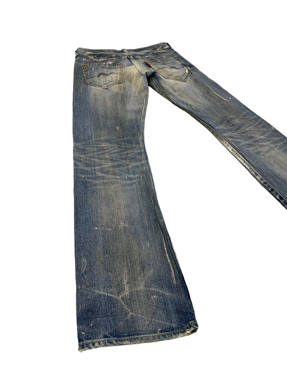 Japanese Brand Flare Jeans Rivet & Blue Distres Painter Denim Low Rise 4🟦3 Size US 29 - 13 Thumbnail