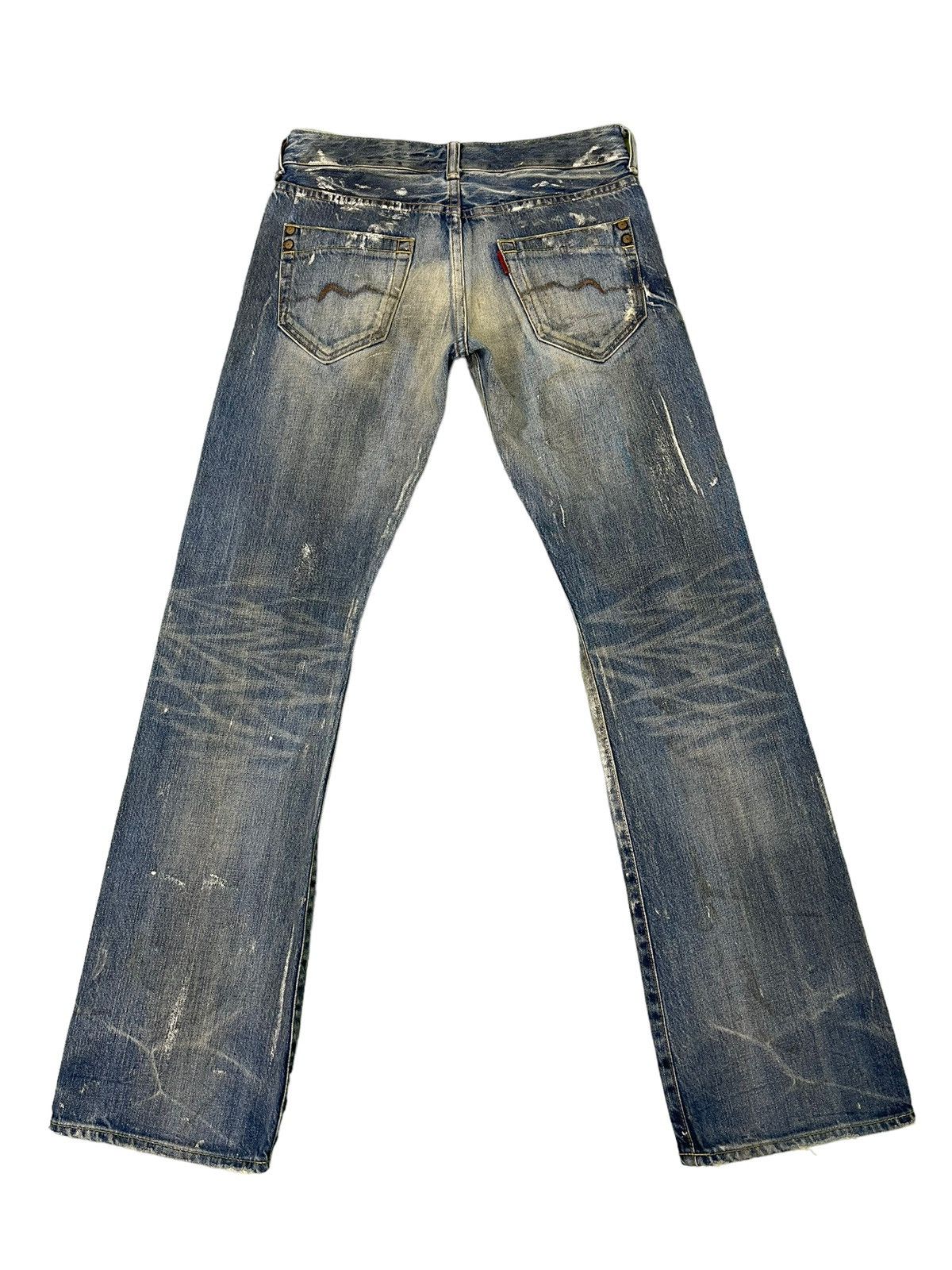 Japanese Brand Flare Jeans Rivet & Blue Distres Painter Denim Low Rise 4🟦3 Size US 29 - 12 Thumbnail