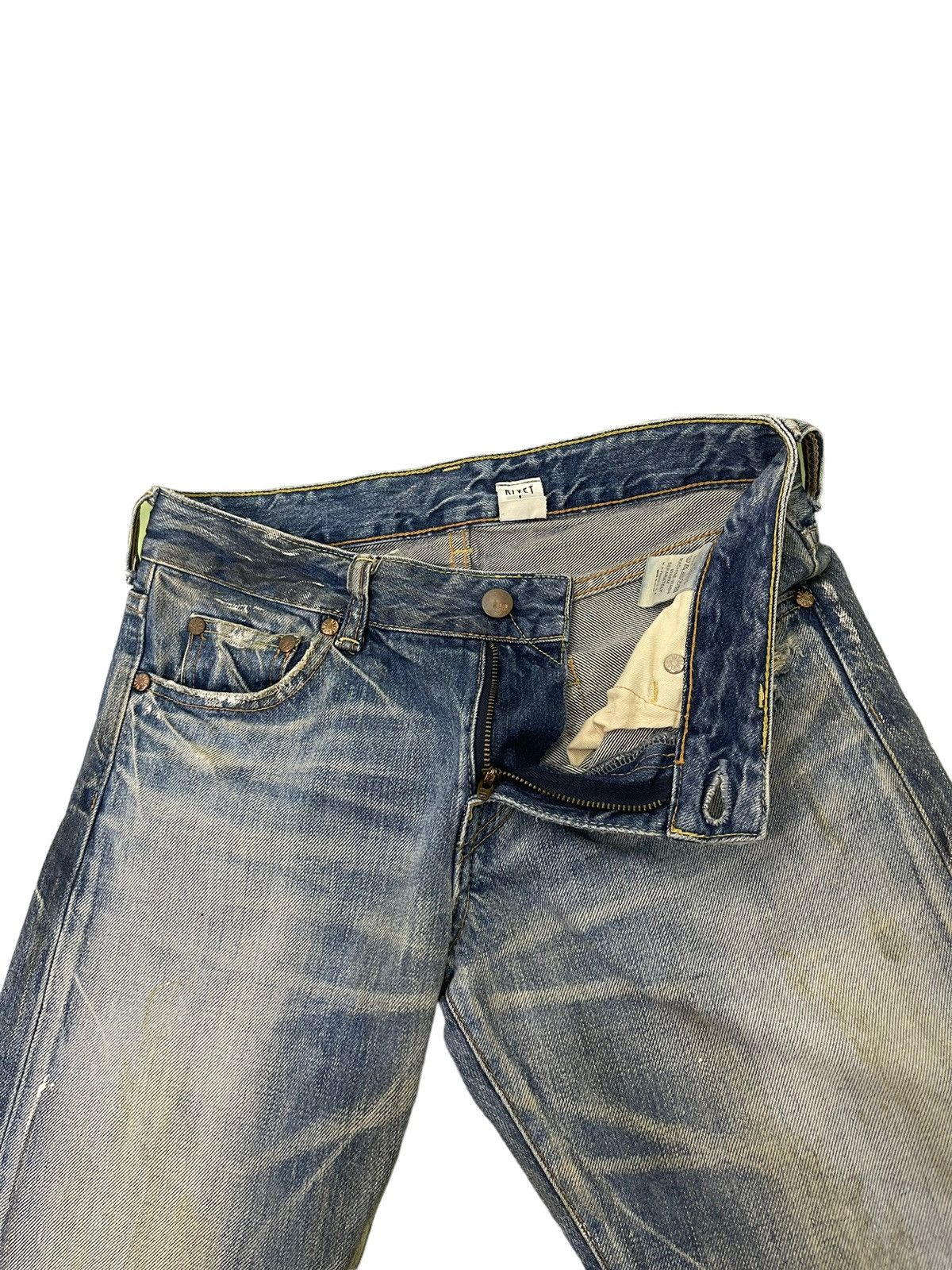 Japanese Brand Flare Jeans Rivet & Blue Distres Painter Denim Low Rise 4🟦3 Size US 29 - 11 Thumbnail