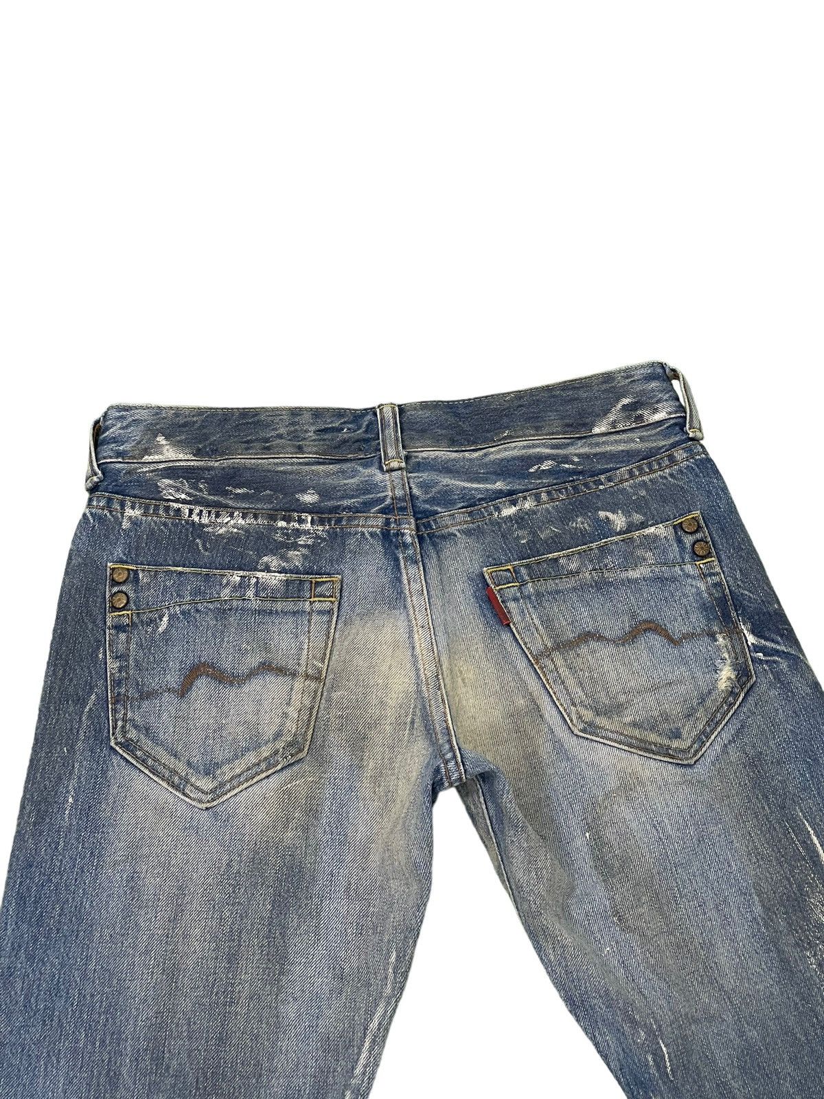 Japanese Brand Flare Jeans Rivet & Blue Distres Painter Denim Low Rise 4🟦3 Size US 29 - 19 Thumbnail