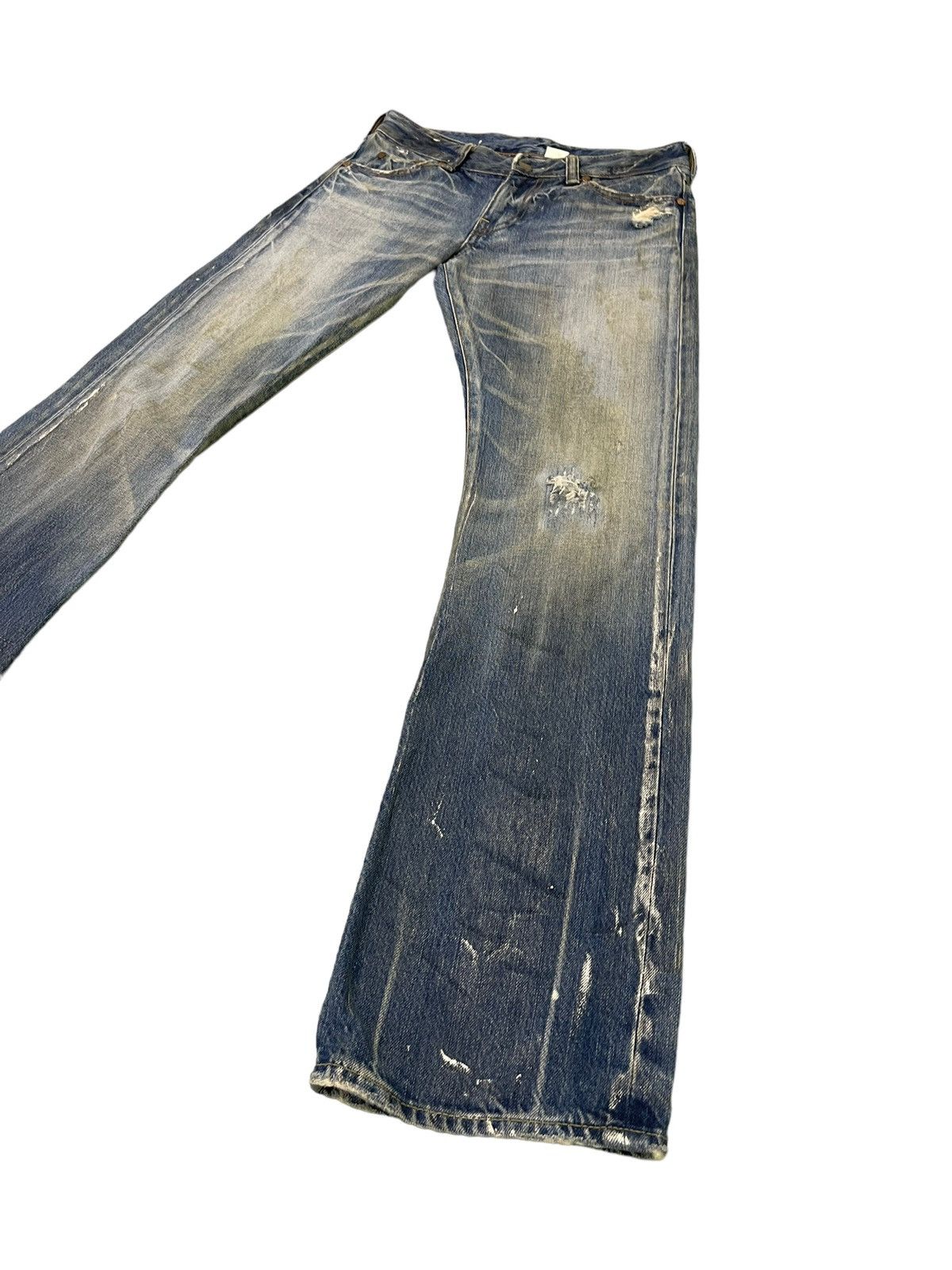 Japanese Brand Flare Jeans Rivet & Blue Distres Painter Denim Low Rise 4🟦3 Size US 29 - 3 Thumbnail