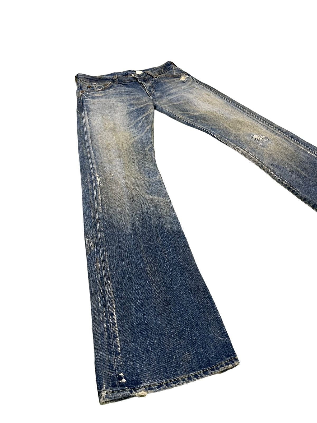 Japanese Brand Flare Jeans Rivet & Blue Distres Painter Denim Low Rise 4🟦3 Size US 29 - 1 Thumbnail