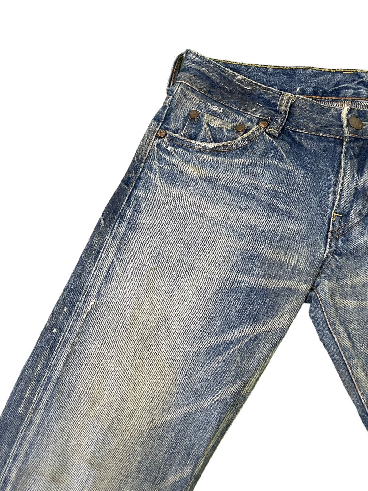 Japanese Brand Flare Jeans Rivet & Blue Distres Painter Denim Low Rise 4🟦3 Size US 29 - 9 Thumbnail