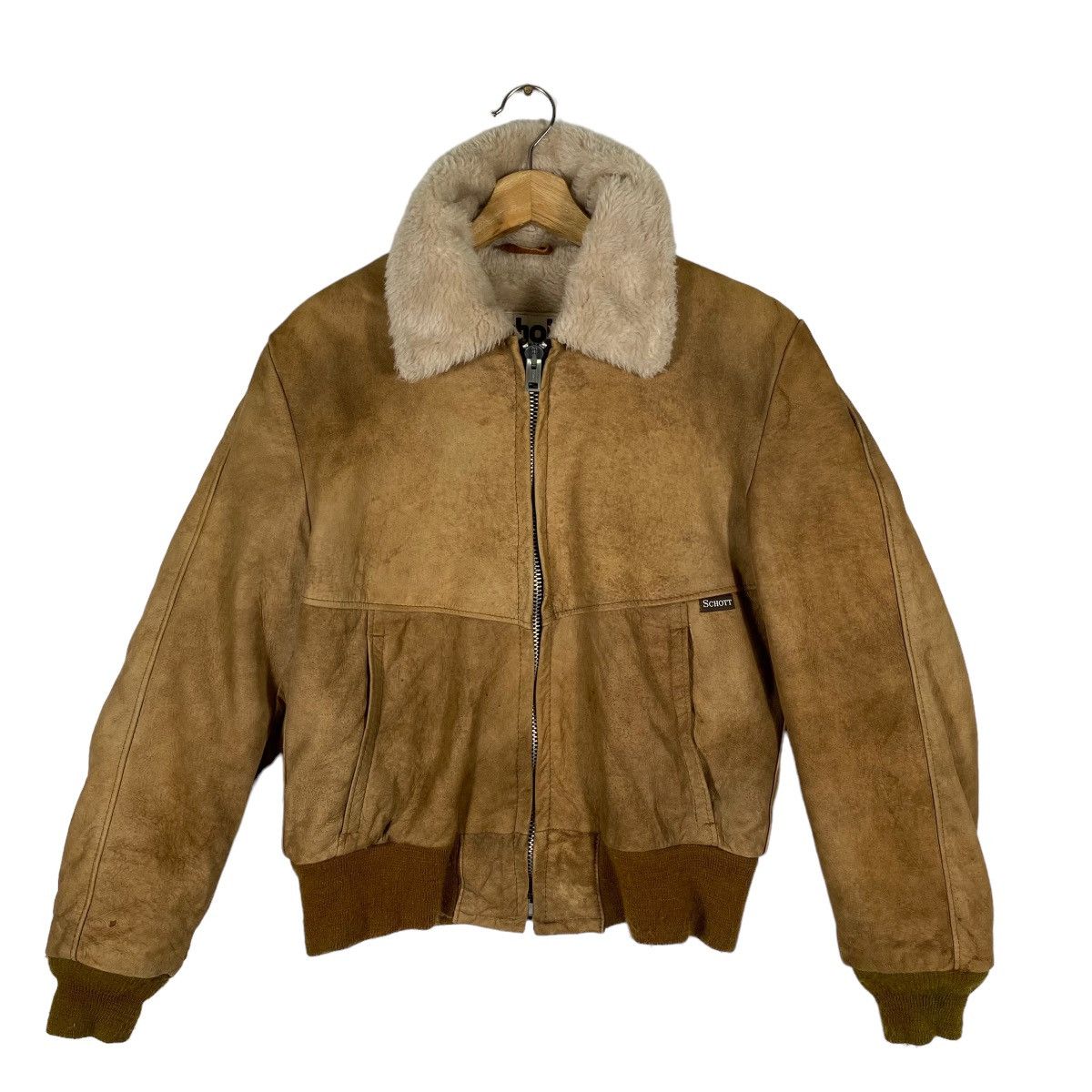 Vintage 80s Schott Suede Leather Sherpa Zipper Jacket M Size - www 