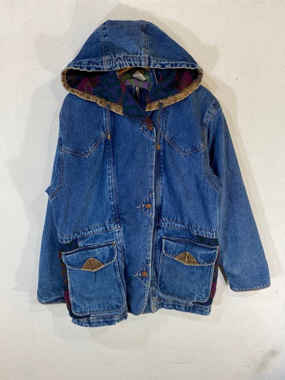 image of Vintage Denim Jacket With Navajo Design Lining, Men's (Size Medium)