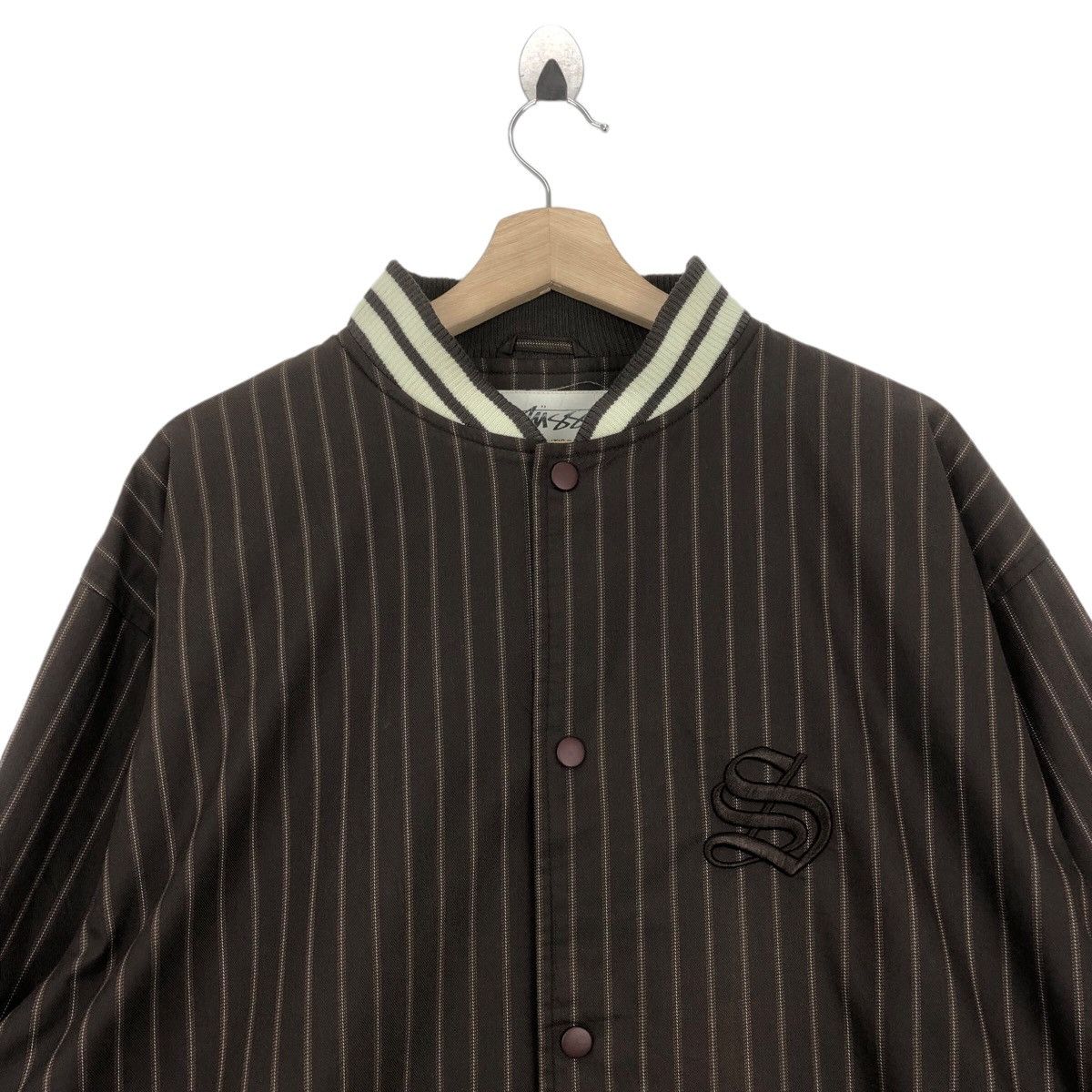 Stussy Rare Vtg STUSSY Stripe Embroidery Logo Varsity Jacket Puffer Size US XL / EU 56 / 4 - 8 Thumbnail