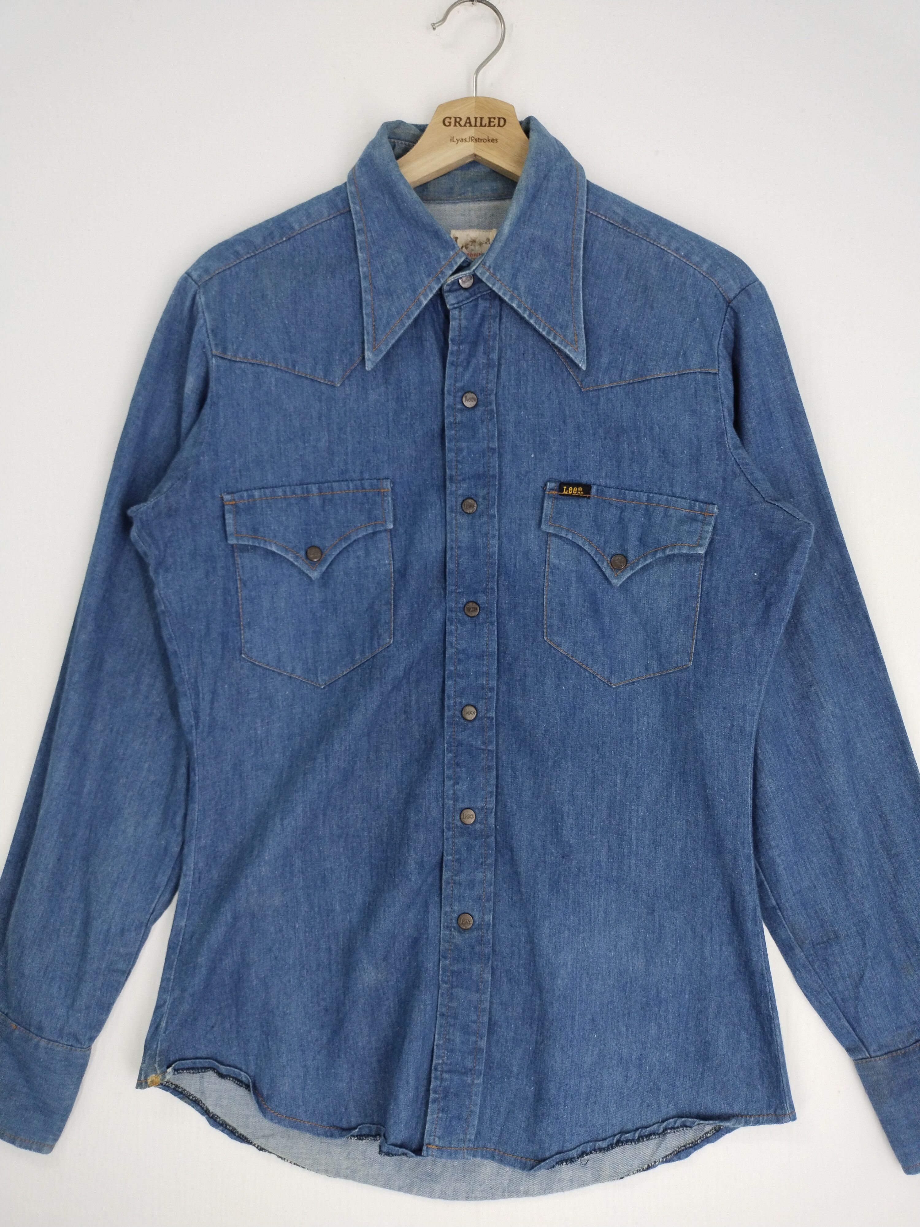 image of Denim Jacket x Lee VTG 70's Lee M Denim Western Shirt With Press Stud Button, Men's (Size Medium)