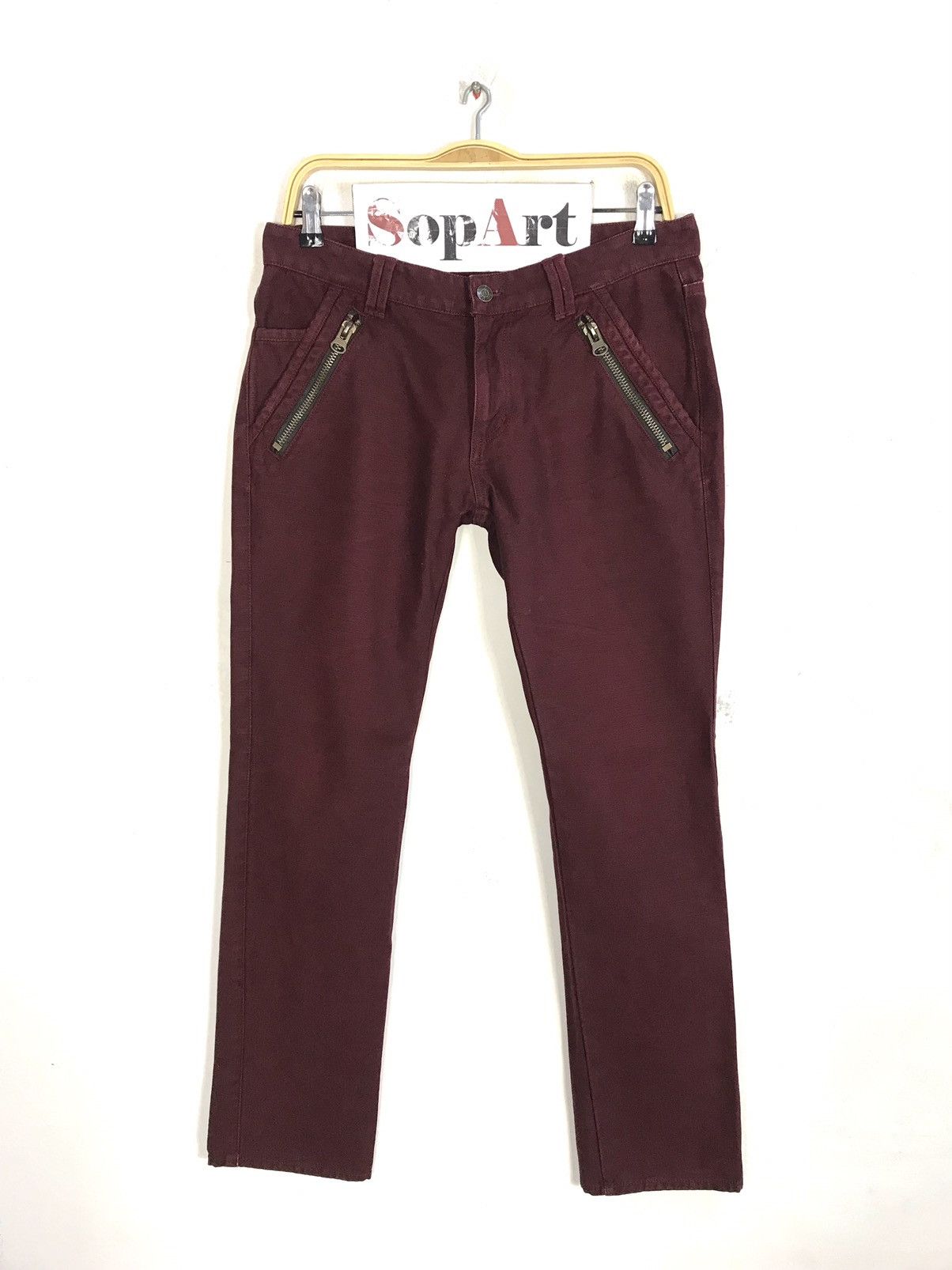 Image of Vintage Grage Blue Casual Pants Zipper Style in Red, Men's (Size 31)