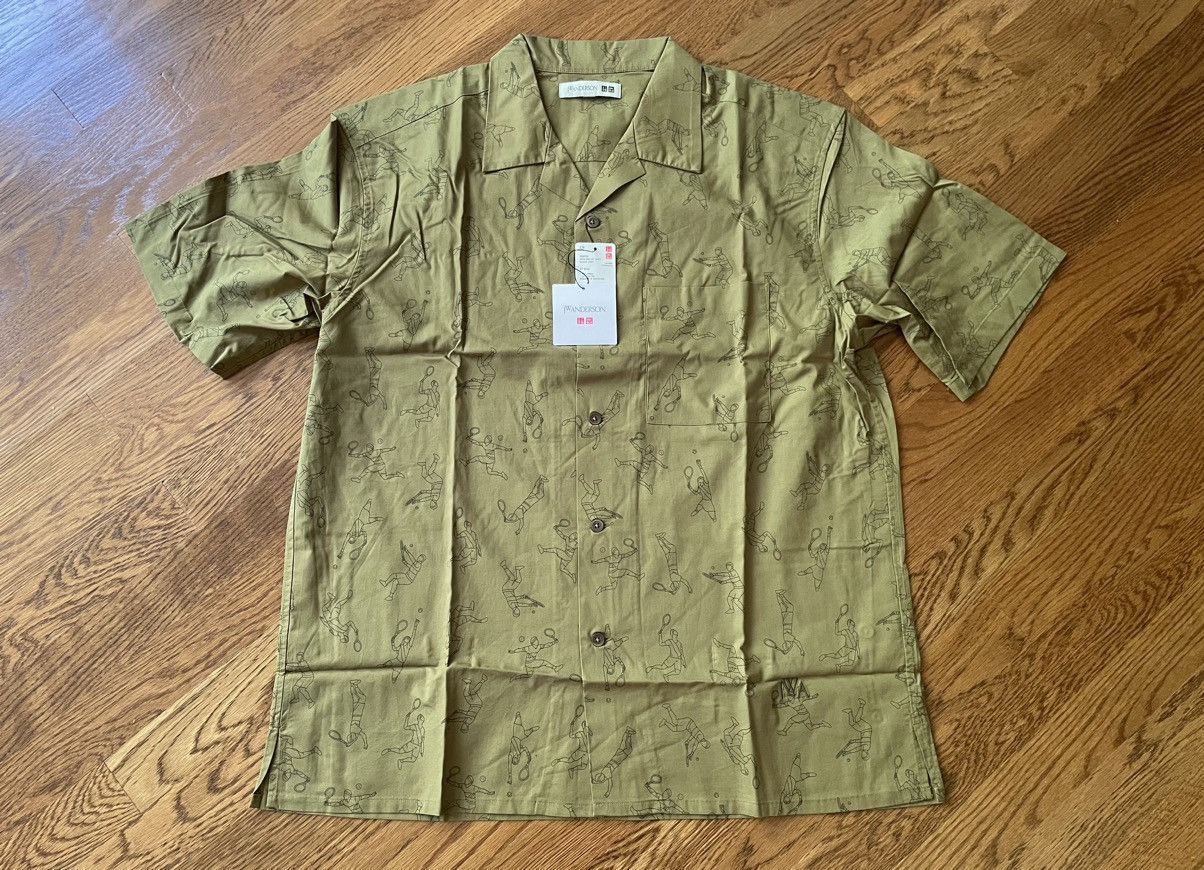 JW Anderson × Uniqlo Medium Open Collar Olive Green Tennis Dress Shirt Up Size US M / EU 48-50 / 2 - 1 Thumbnail