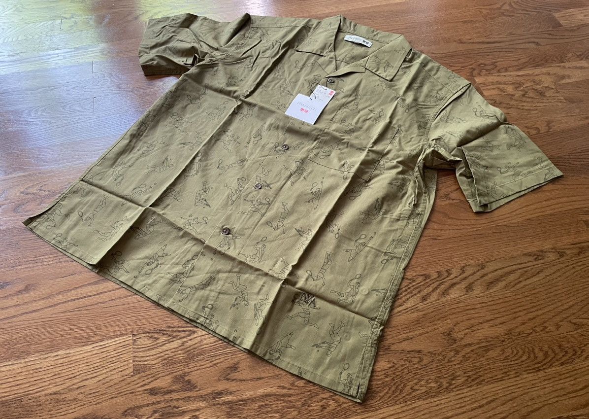 JW Anderson × Uniqlo Medium Open Collar Olive Green Tennis Dress Shirt Up Size US M / EU 48-50 / 2 - 4 Thumbnail