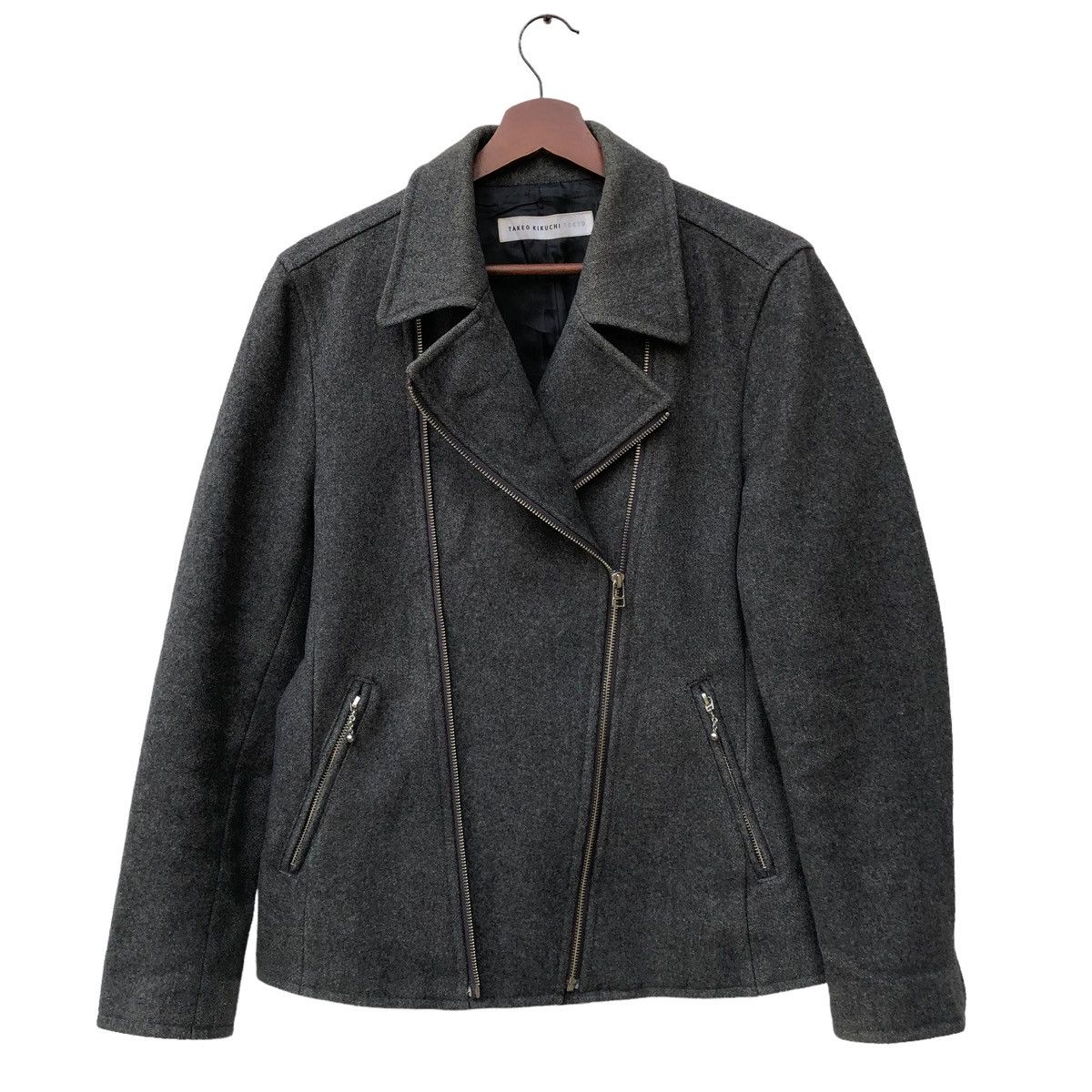 Japanese Brand Takeo Kikuchi Asymmetrical Double Collar Zipper Jacket Size US M / EU 48-50 / 2 - 2 Thumbnail