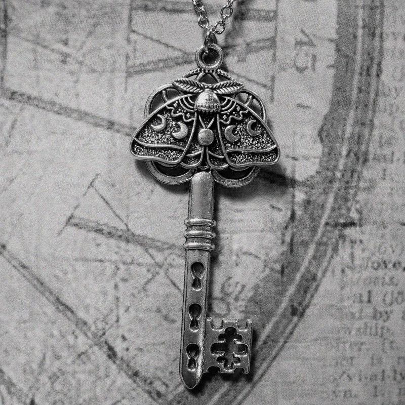 Jewelry Gothic Moth Key Charm Pendant Necklace Size ONE SIZE - 2 Thumbnail