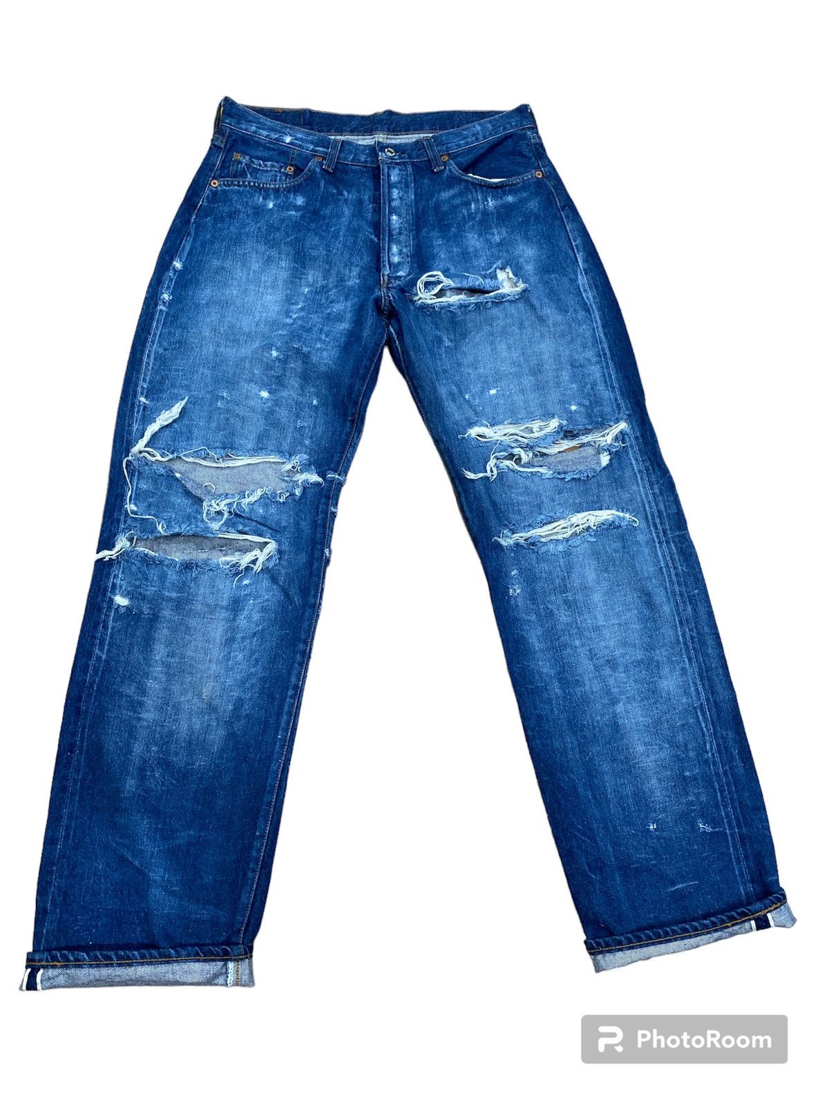 image of Distressed Denim x Levis Vintage 501 ( 555 ) Usa Levis Jeans ( Big E ) in Blue, Men's (Size 34)