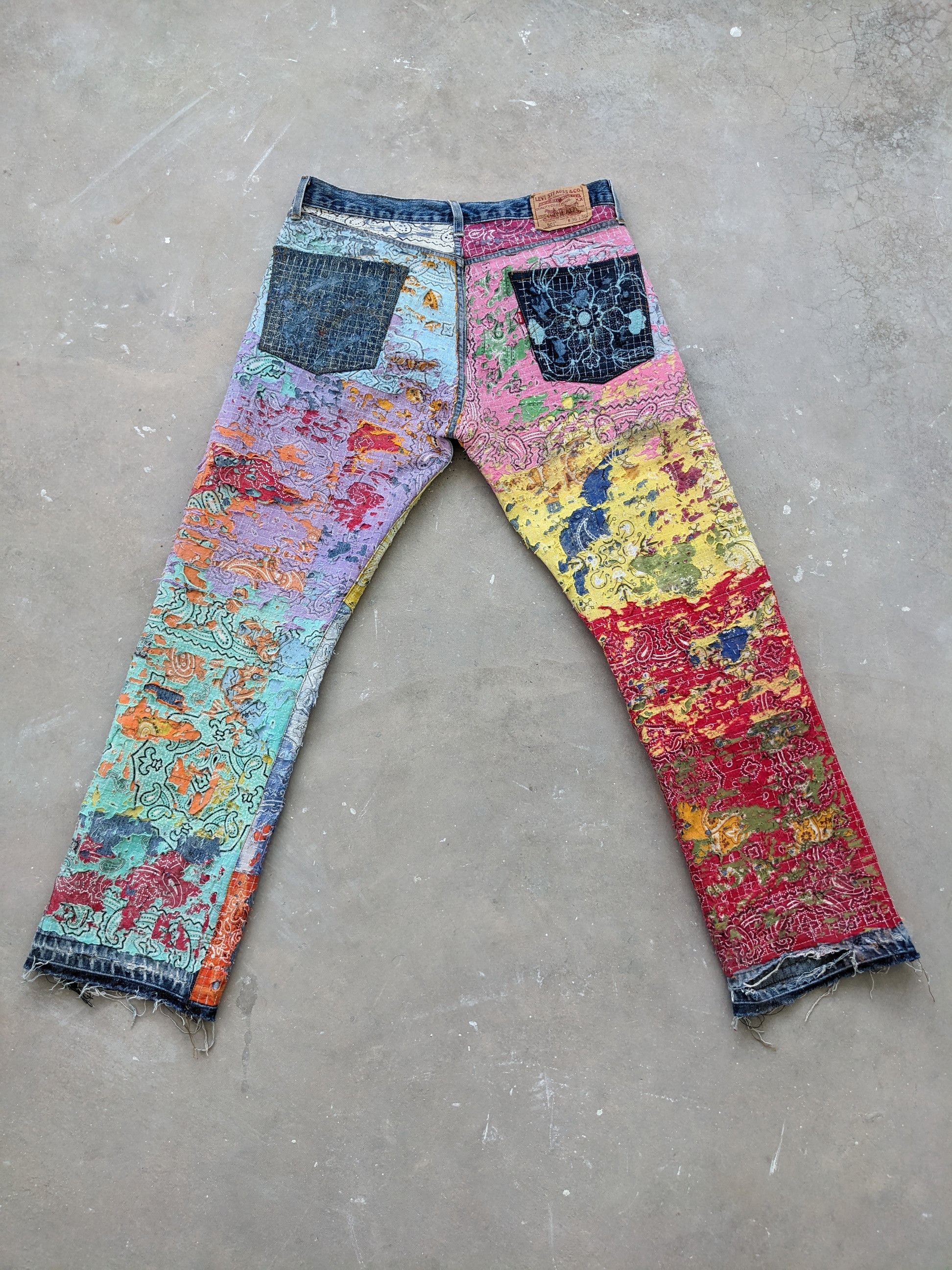 Levi's × Vintage OPEN ORDER 🔥 1/1 World Reconstruction Levis Bandana Boro Size US 35 - 3 Thumbnail