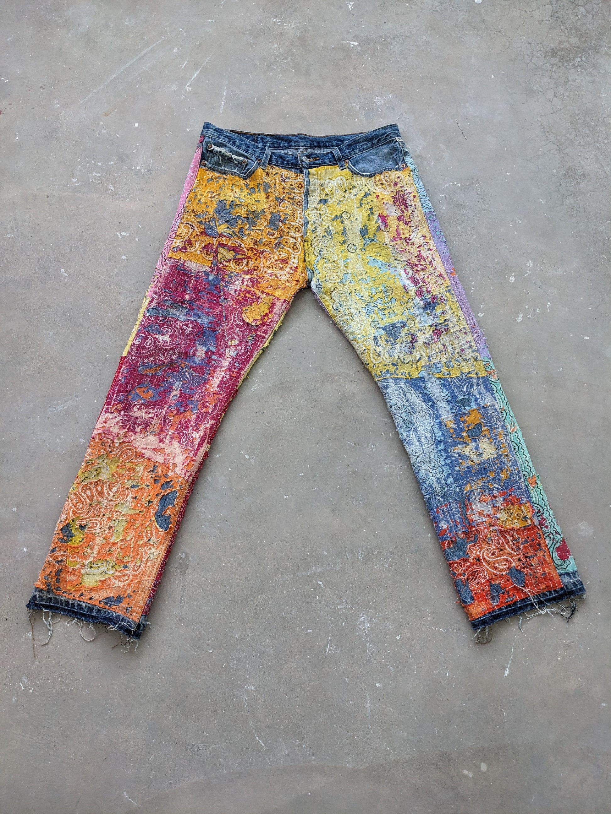 Levi's × Vintage OPEN ORDER 🔥 1/1 World Reconstruction Levis Bandana Boro Size US 35 - 2 Thumbnail