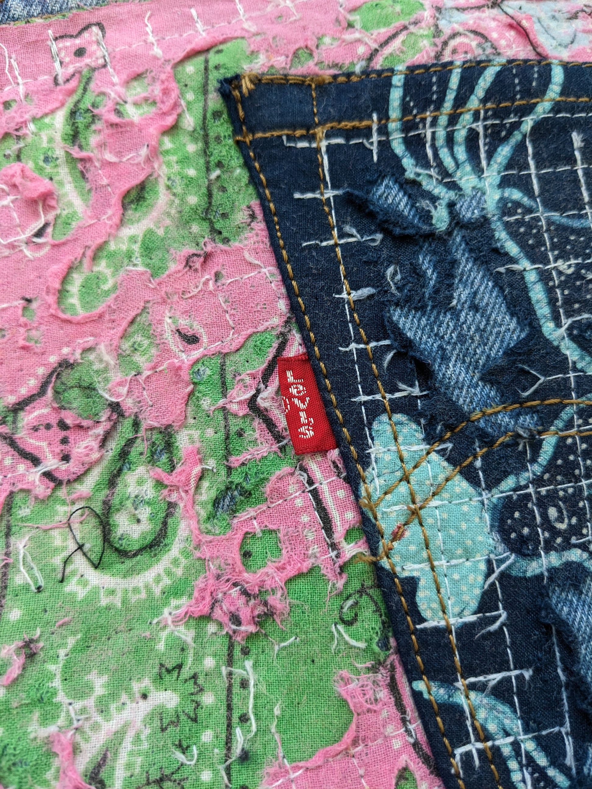 Levi's × Vintage OPEN ORDER 🔥 1/1 World Reconstruction Levis Bandana Boro Size US 35 - 23 Thumbnail