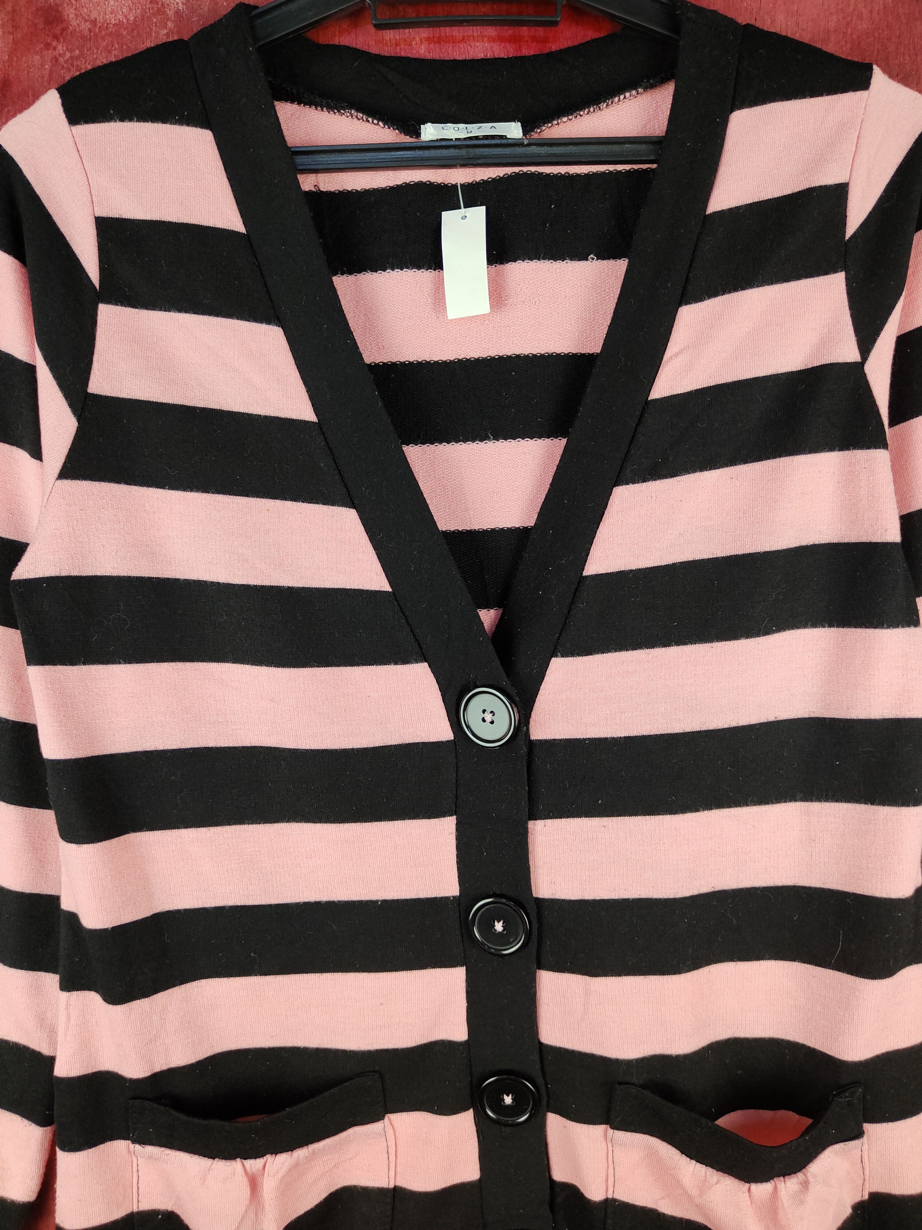Japanese Brand C.O.L.Z.A Black/Pink stripe knitwear Cardigan #S936 Size M / US 6-8 / IT 42-44 - 2 Thumbnail