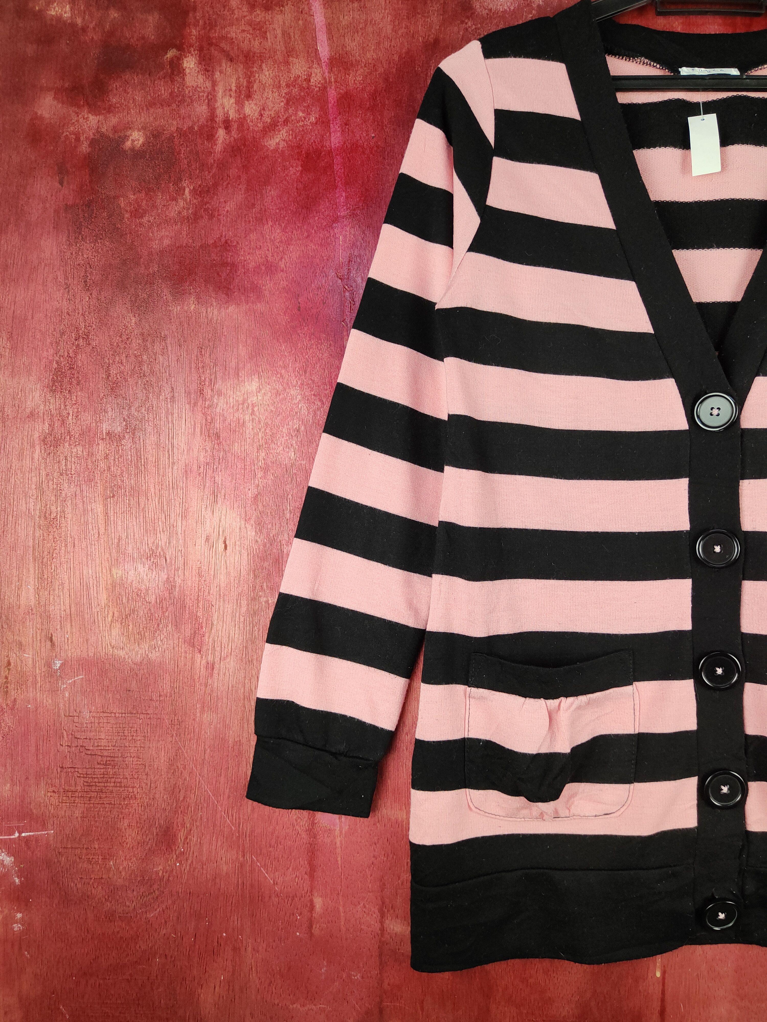 Japanese Brand C.O.L.Z.A Black/Pink stripe knitwear Cardigan #S936 Size M / US 6-8 / IT 42-44 - 3 Thumbnail