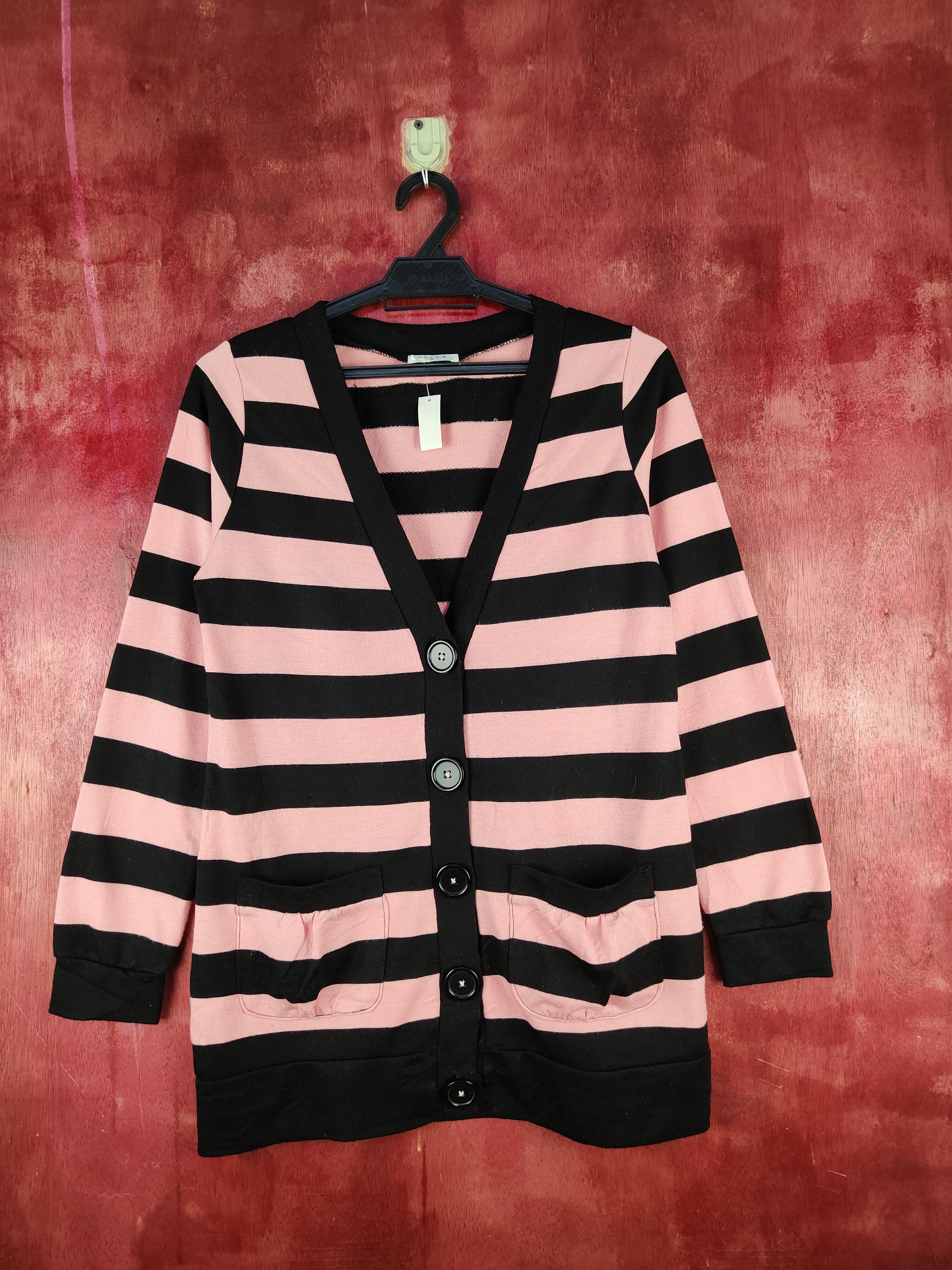 Japanese Brand C.O.L.Z.A Black/Pink stripe knitwear Cardigan #S936 Size M / US 6-8 / IT 42-44 - 1 Thumbnail