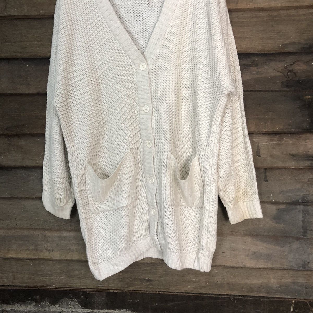 Homespun Knitwear GRL Long Cream Cardigan knitwear japan #7184 Size XL / US 12-14 / IT 48-50 - 3 Thumbnail