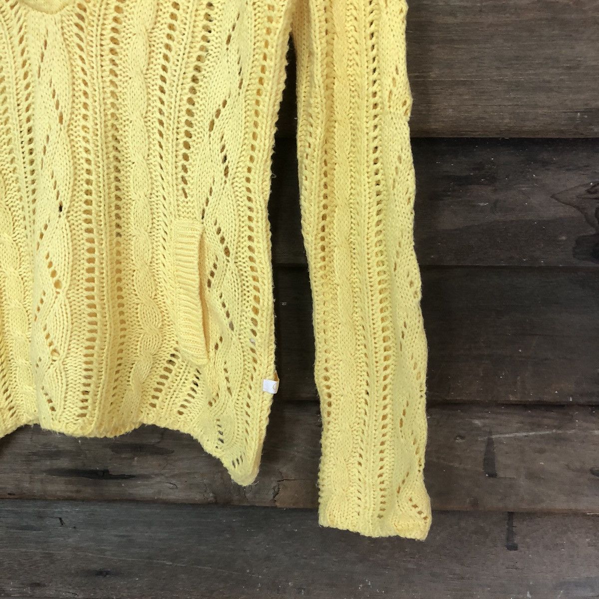 Homespun Knitwear Ciride Mesh Net Crochet Yellow Knitwear hoodie #7181 Size S / US 4 / IT 40 - 5 Thumbnail