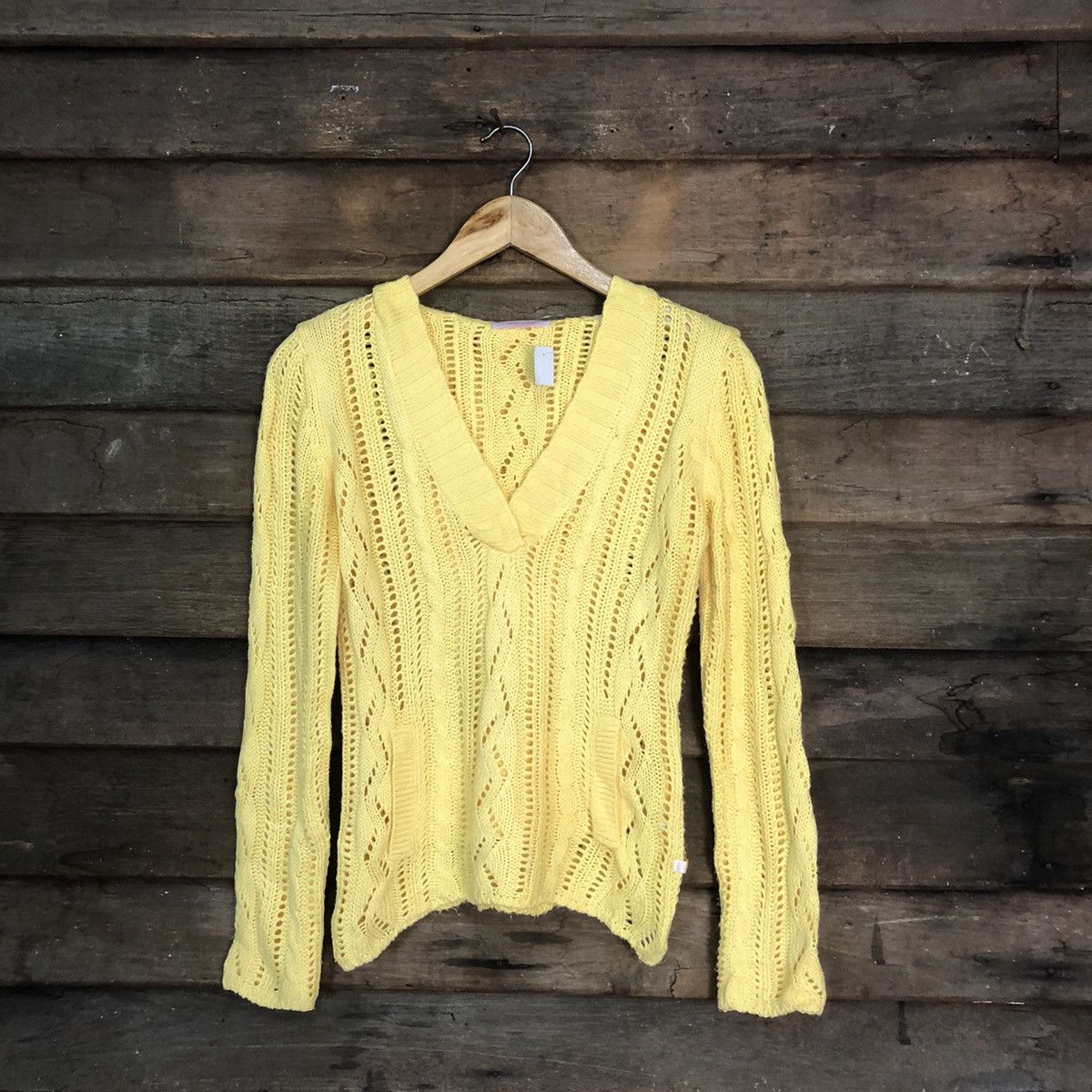 Homespun Knitwear Ciride Mesh Net Crochet Yellow Knitwear hoodie #7181 Size S / US 4 / IT 40 - 1 Thumbnail