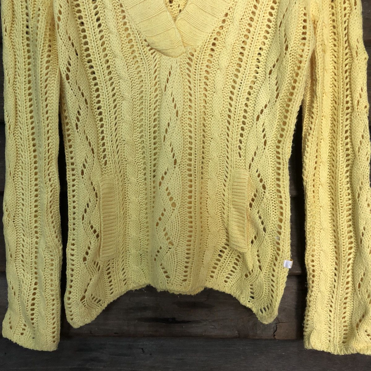 Homespun Knitwear Ciride Mesh Net Crochet Yellow Knitwear hoodie #7181 Size S / US 4 / IT 40 - 7 Thumbnail