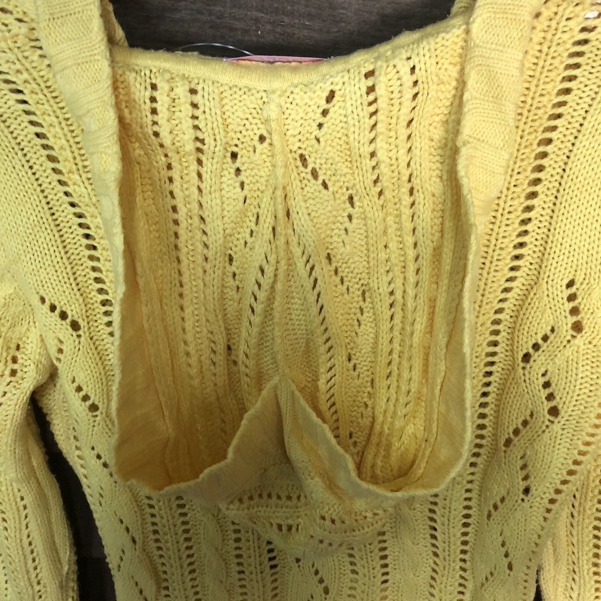 Homespun Knitwear Ciride Mesh Net Crochet Yellow Knitwear hoodie #7181 Size S / US 4 / IT 40 - 14 Thumbnail