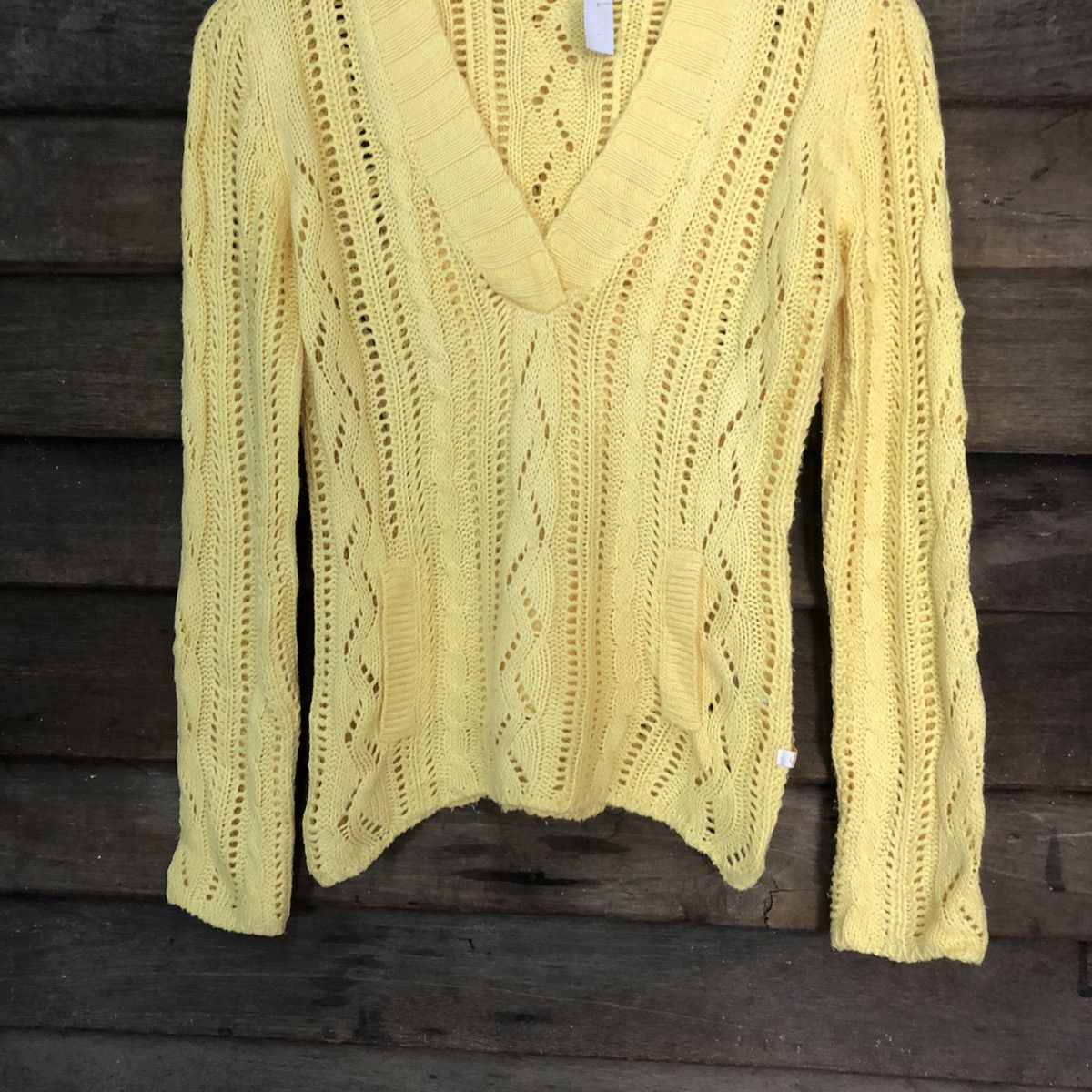 Homespun Knitwear Ciride Mesh Net Crochet Yellow Knitwear hoodie #7181 Size S / US 4 / IT 40 - 3 Thumbnail