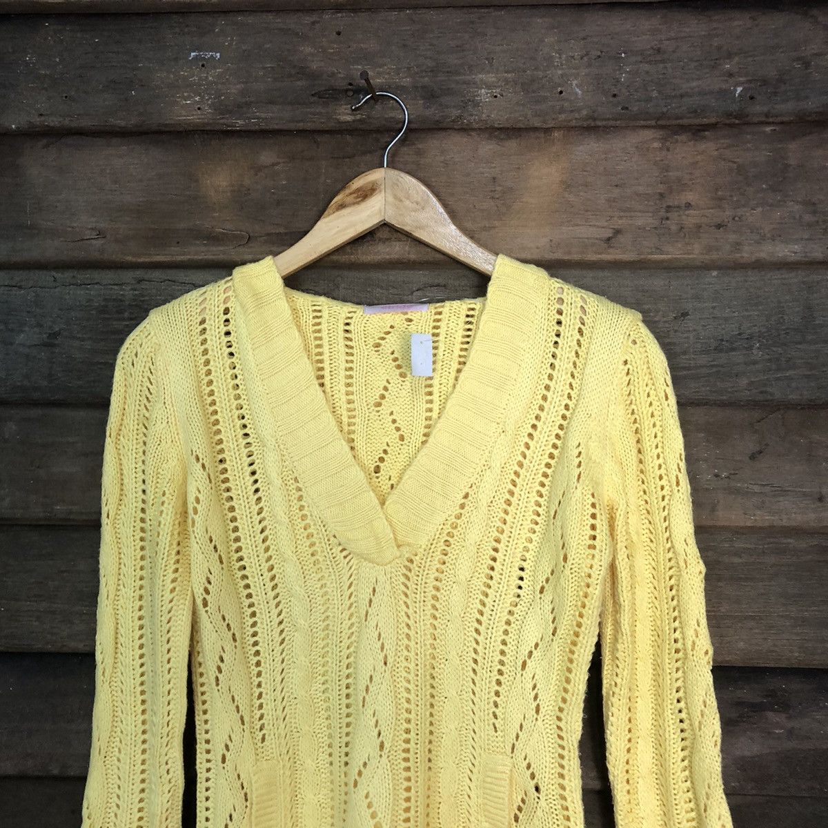 Homespun Knitwear Ciride Mesh Net Crochet Yellow Knitwear hoodie #7181 Size S / US 4 / IT 40 - 2 Thumbnail