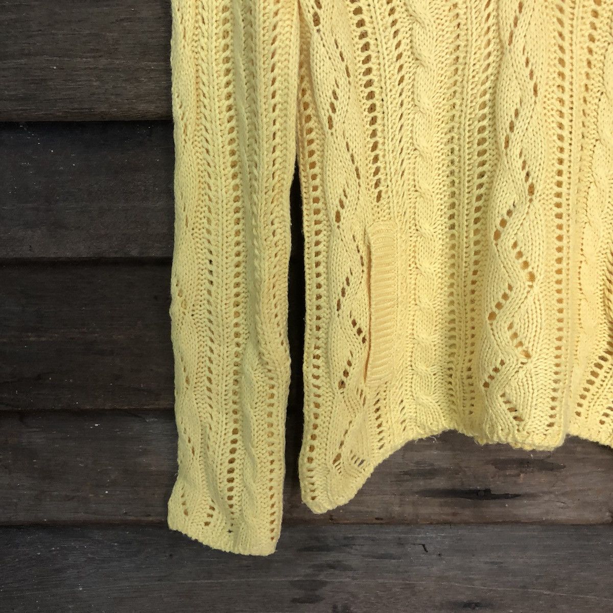 Homespun Knitwear Ciride Mesh Net Crochet Yellow Knitwear hoodie #7181 Size S / US 4 / IT 40 - 4 Thumbnail