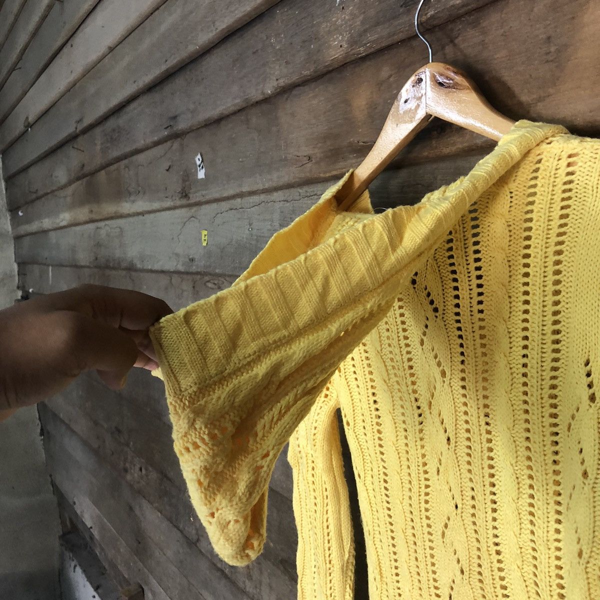 Homespun Knitwear Ciride Mesh Net Crochet Yellow Knitwear hoodie #7181 Size S / US 4 / IT 40 - 13 Thumbnail