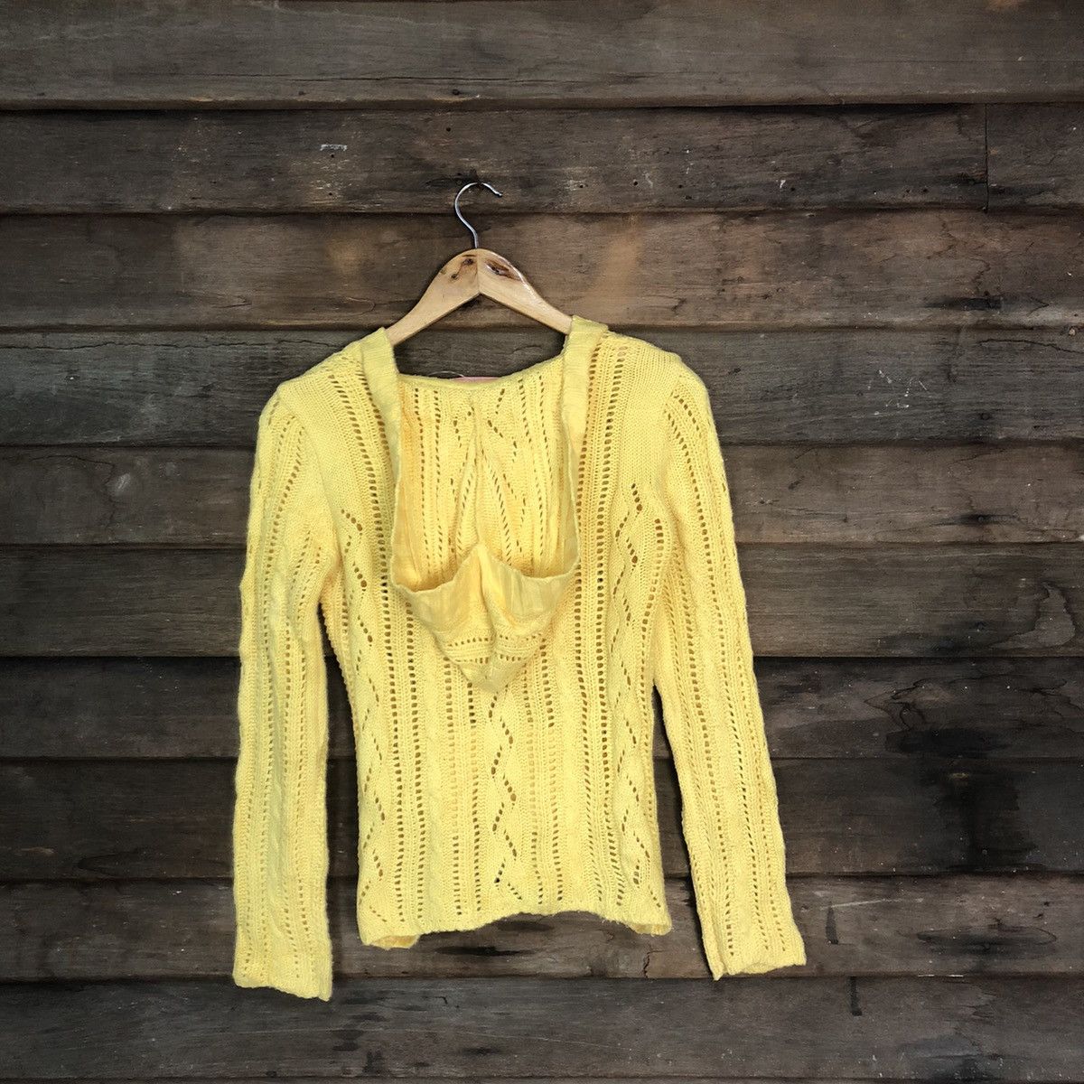 Homespun Knitwear Ciride Mesh Net Crochet Yellow Knitwear hoodie #7181 Size S / US 4 / IT 40 - 12 Thumbnail