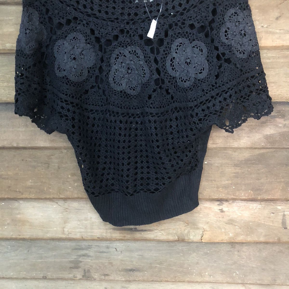 Homespun Knitwear MMUL Mesh Net Crochet Black Cardigan Knitwear #7178 Size S / US 4 / IT 40 - 3 Thumbnail