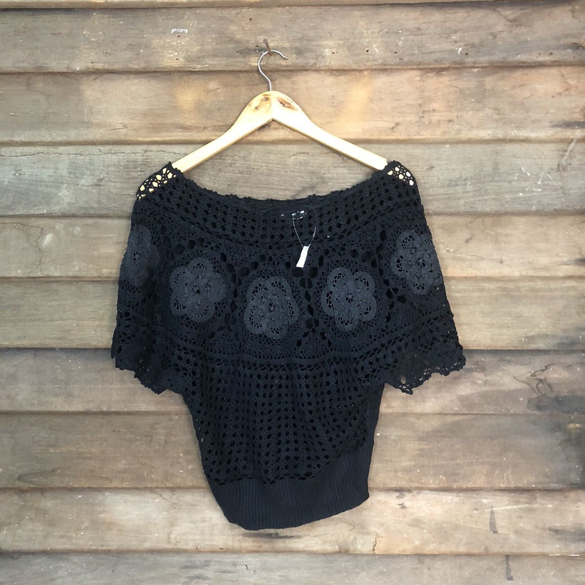 Homespun Knitwear MMUL Mesh Net Crochet Black Cardigan Knitwear #7178 Size S / US 4 / IT 40 - 1 Thumbnail