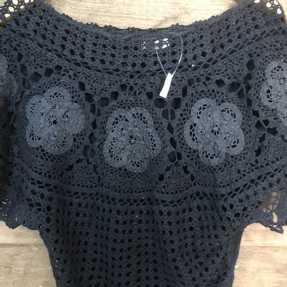 Homespun Knitwear MMUL Mesh Net Crochet Black Cardigan Knitwear #7178 Size S / US 4 / IT 40 - 5 Thumbnail