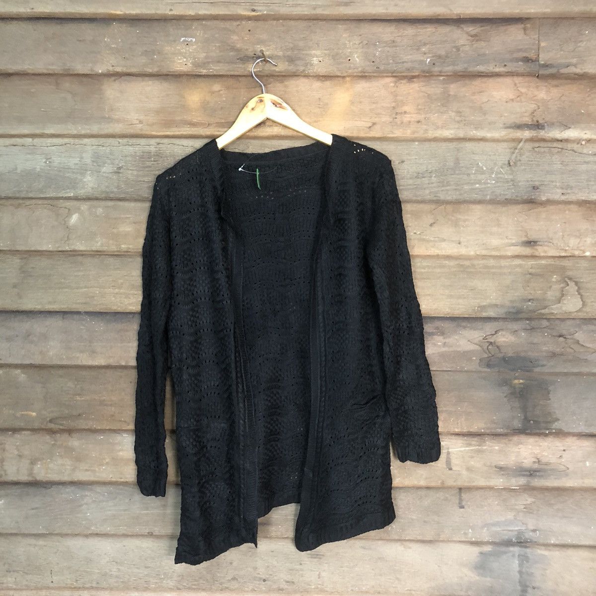 Japanese Brand Japan Mesh Net Crochet Black Cardigan Knitwear #7175 Size L / US 10 / IT 46 - 1 Thumbnail