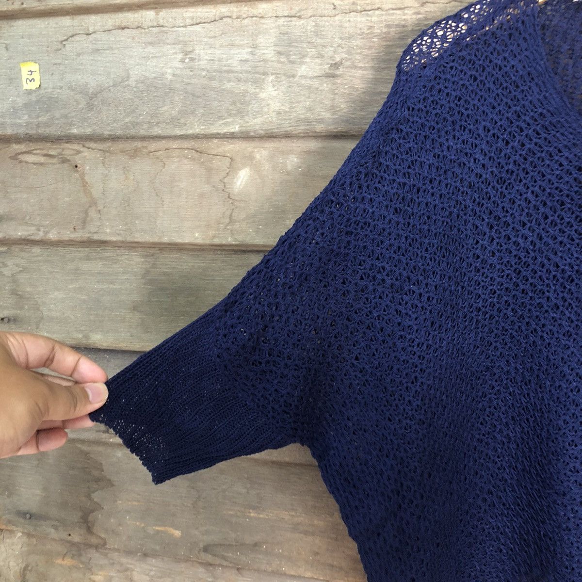 Homespun Knitwear Olove Stroy Mesh Net Crochet Blue Cardigan Knitwear #7166 Size M / US 6-8 / IT 42-44 - 4 Thumbnail
