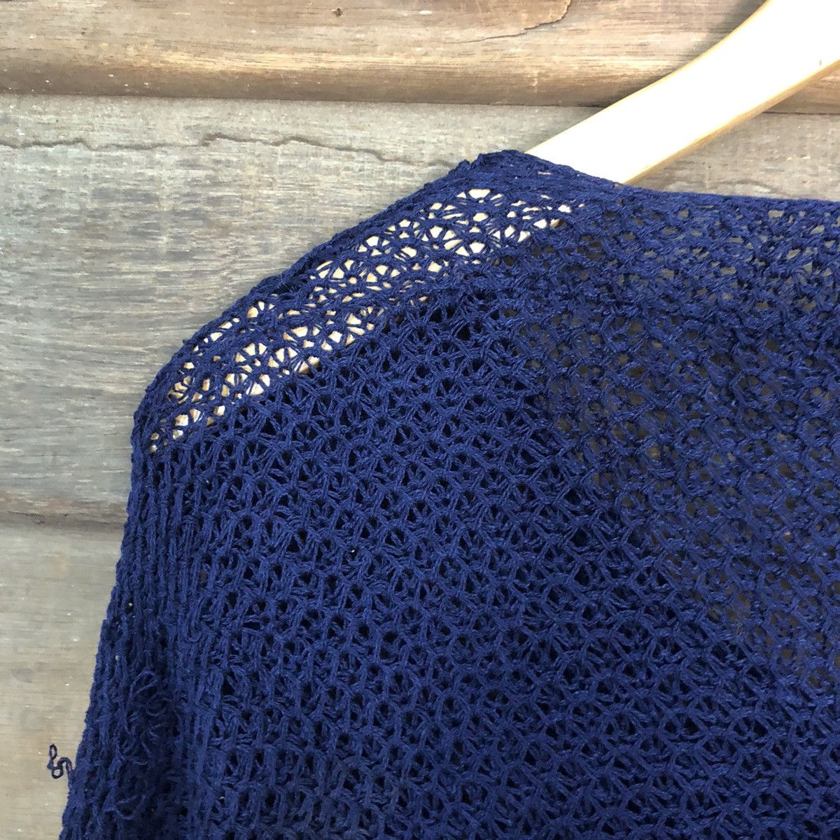 Homespun Knitwear Olove Stroy Mesh Net Crochet Blue Cardigan Knitwear #7166 Size M / US 6-8 / IT 42-44 - 10 Thumbnail