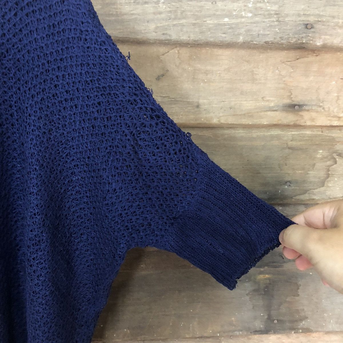 Homespun Knitwear Olove Stroy Mesh Net Crochet Blue Cardigan Knitwear #7166 Size M / US 6-8 / IT 42-44 - 5 Thumbnail